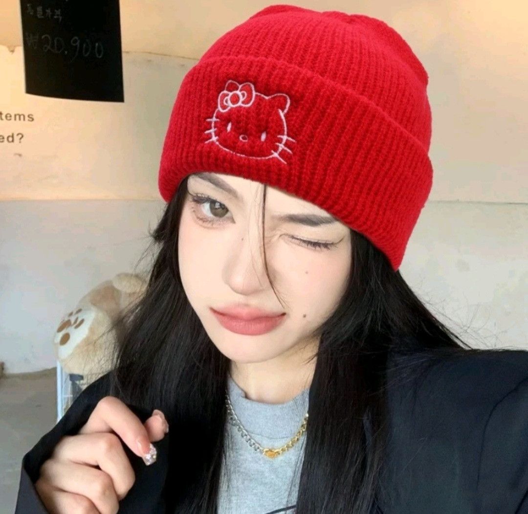 Japanese Brand 💥Hello kitty red colour harajuku beanie Size ONE SIZE - 1 Thumbnail