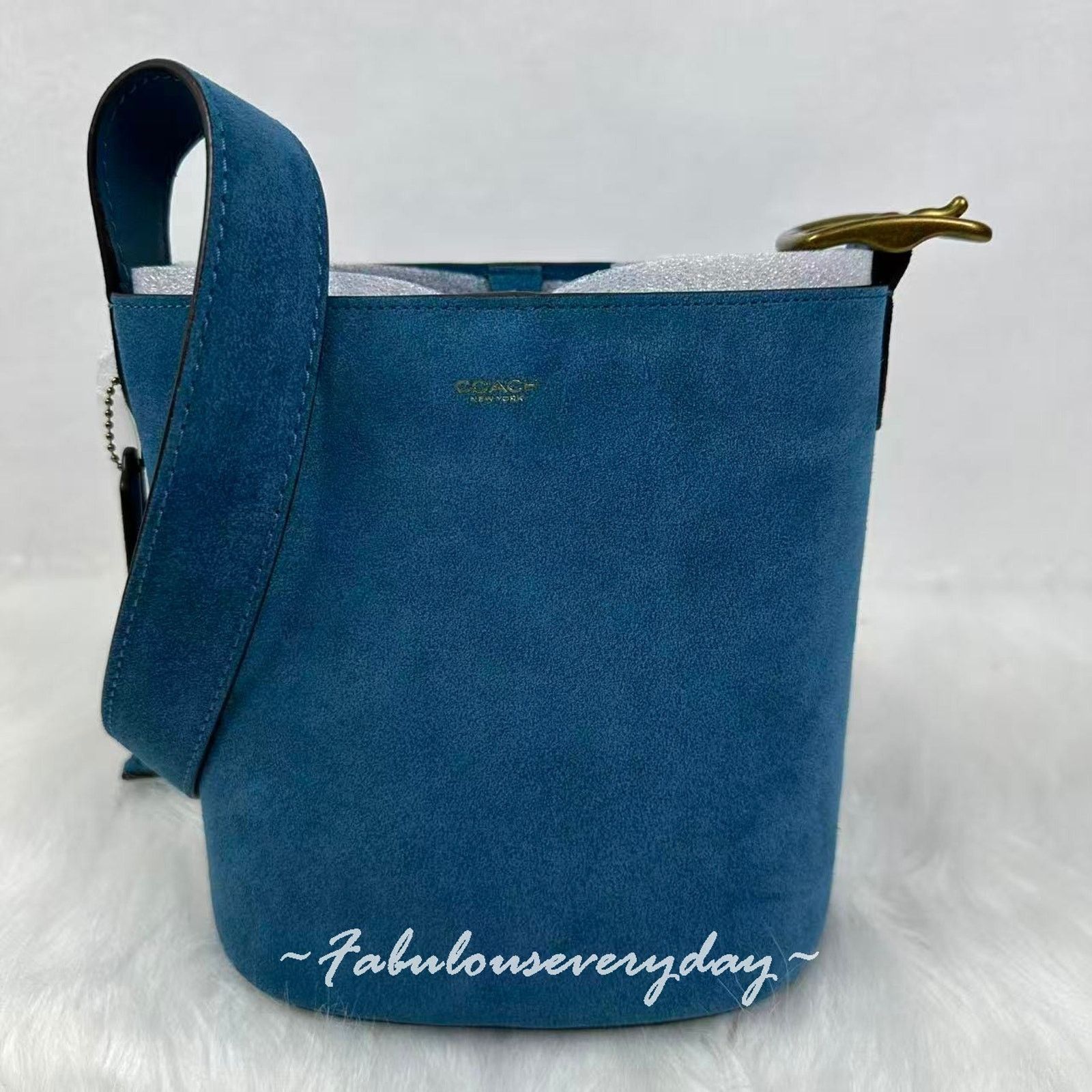 Coach Coach Bleecker Bucket Bag 21 Crossbody Suede/Brass/Sea Blue Size ONE SIZE - 2 Thumbnail