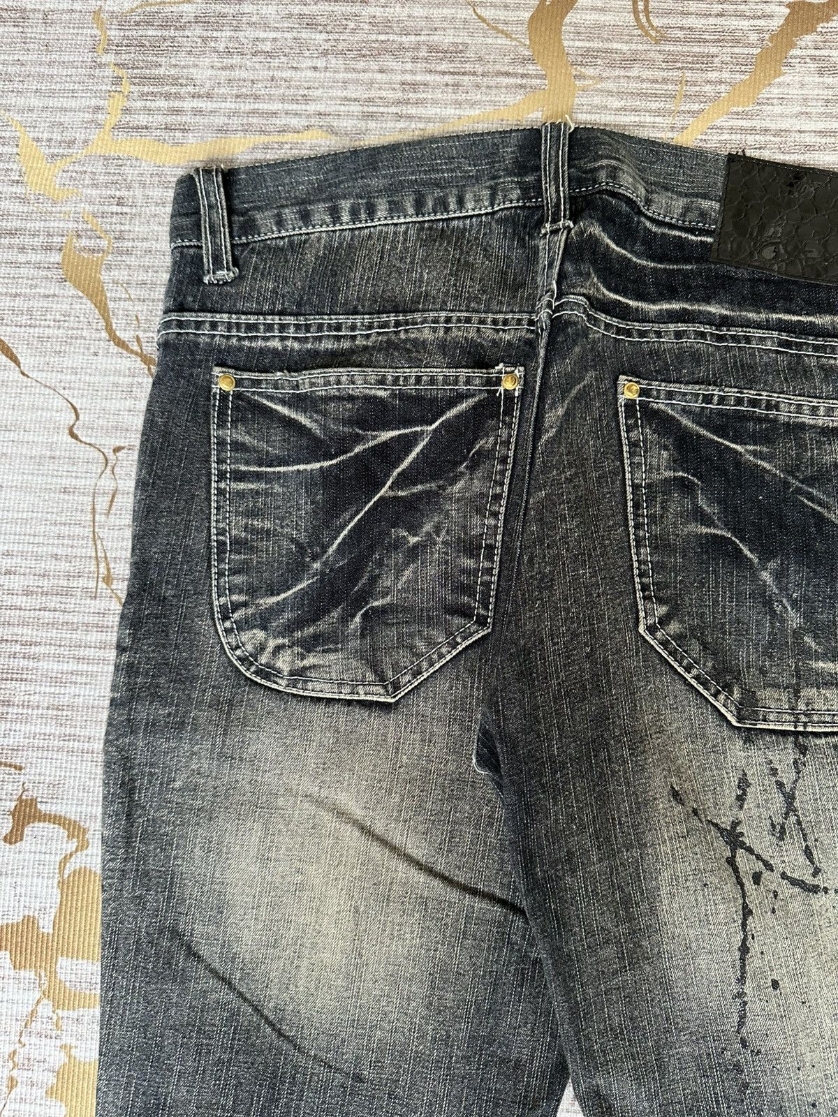Tornado Mart FLARE Black Barcara Distressed Claw Marks Design Denim Size US 32 / EU 48 - 18 Thumbnail