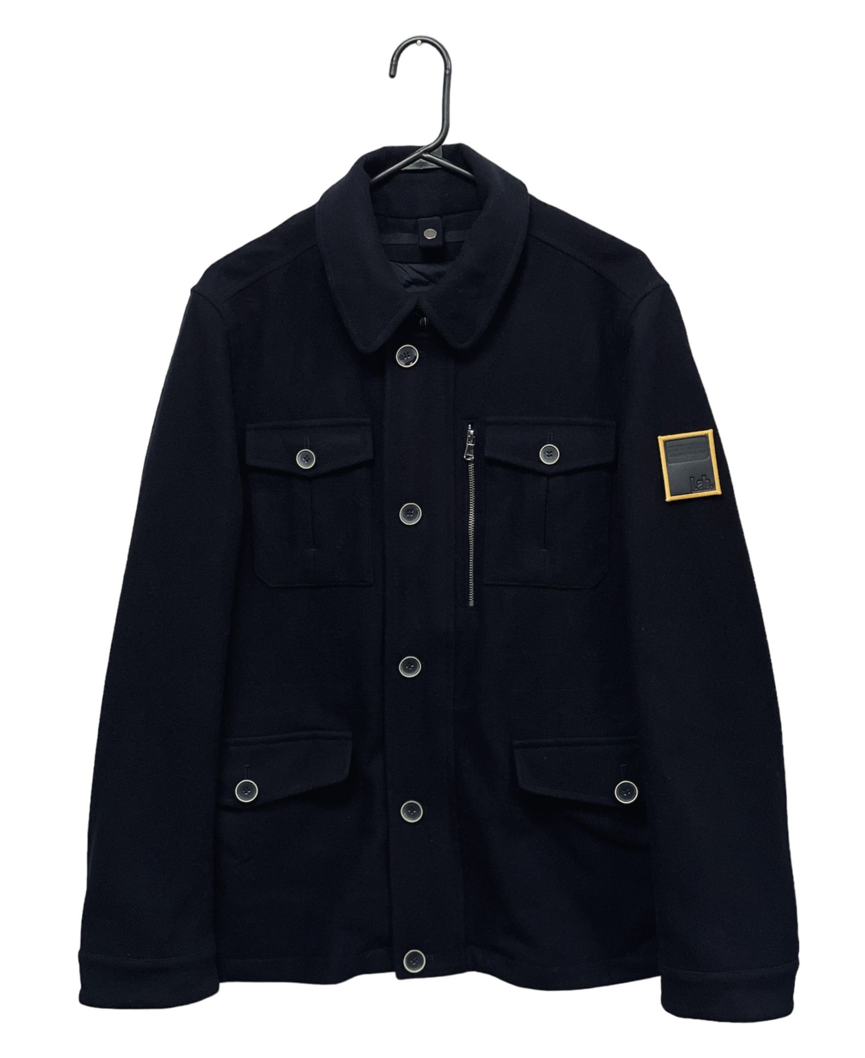 image of Italian Designers Men's Wool Black Jacket Pal Zileri Lab Patch Pockets (Size Large)