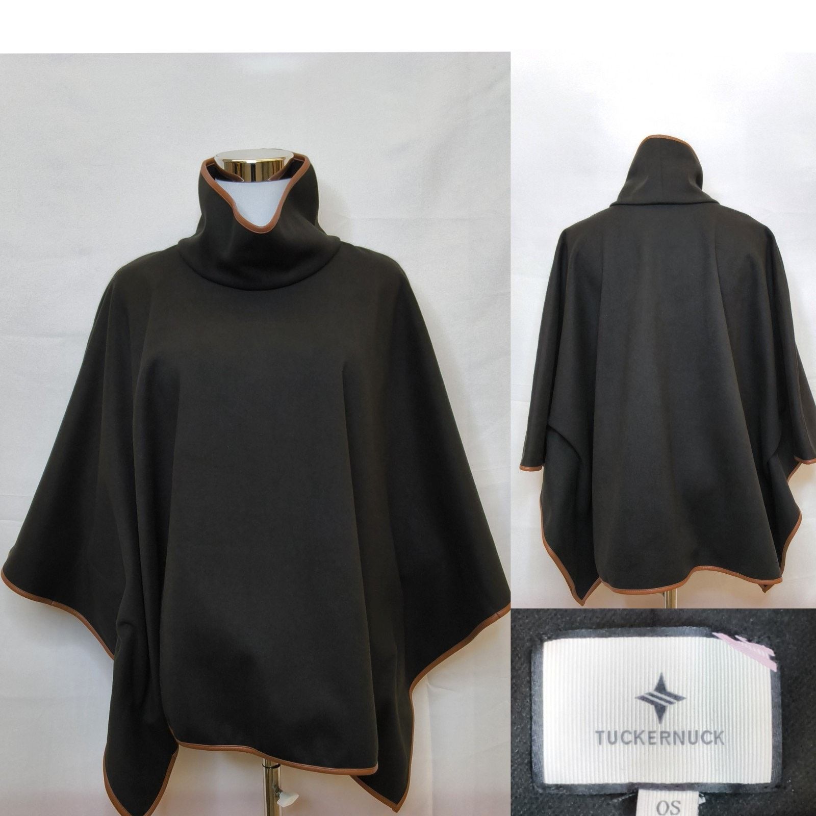 Other Tuckernuck Piper Poncho O/S Black Funnel Neck Leather Trim Size ONE SIZE - 1 Thumbnail