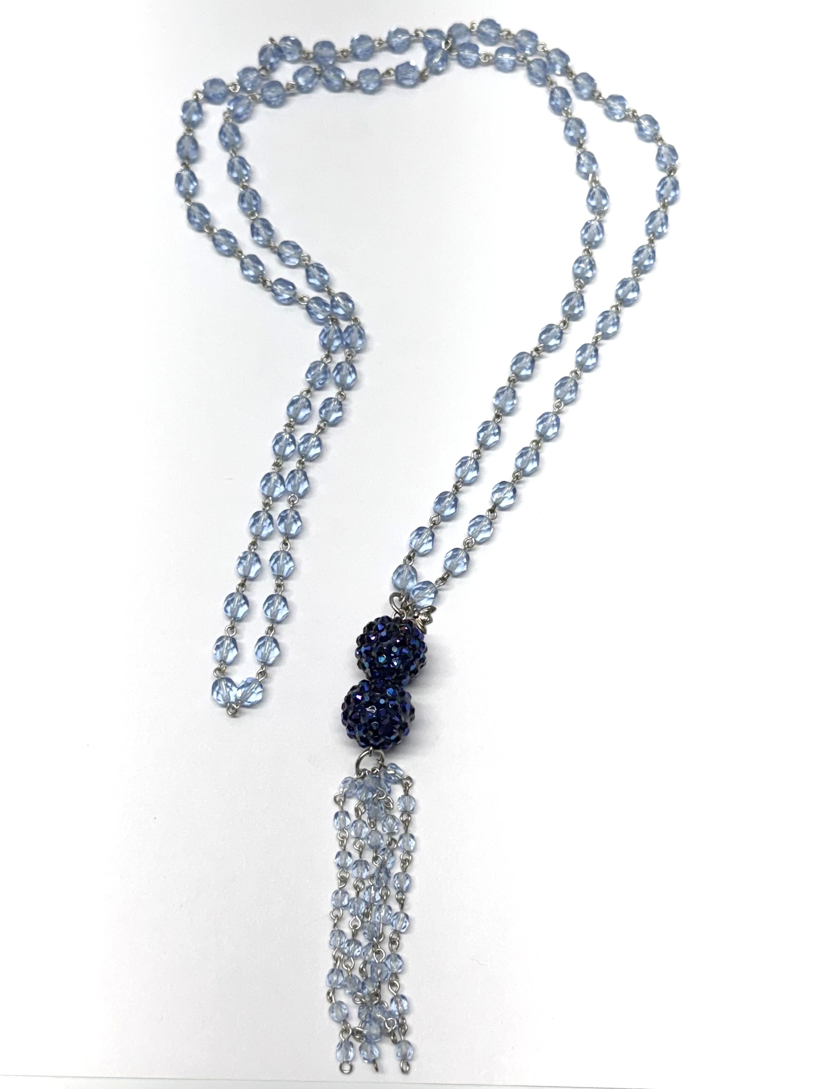 1930's Style Geometric Rhinestone Tassel Necklace - Silver main image 1