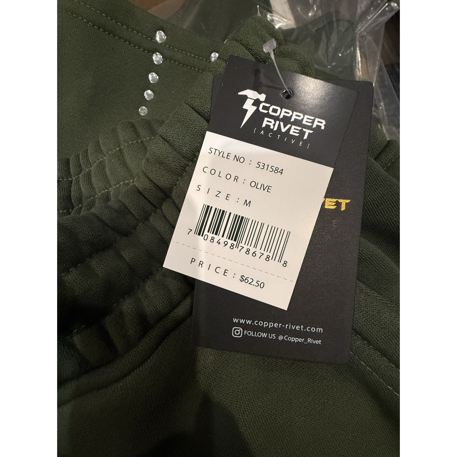 Black Rivet Copper Rivet Men's Olive Flared Terry Joggers Rhinestones M Size US 34 / EU 50 - 10 Thumbnail