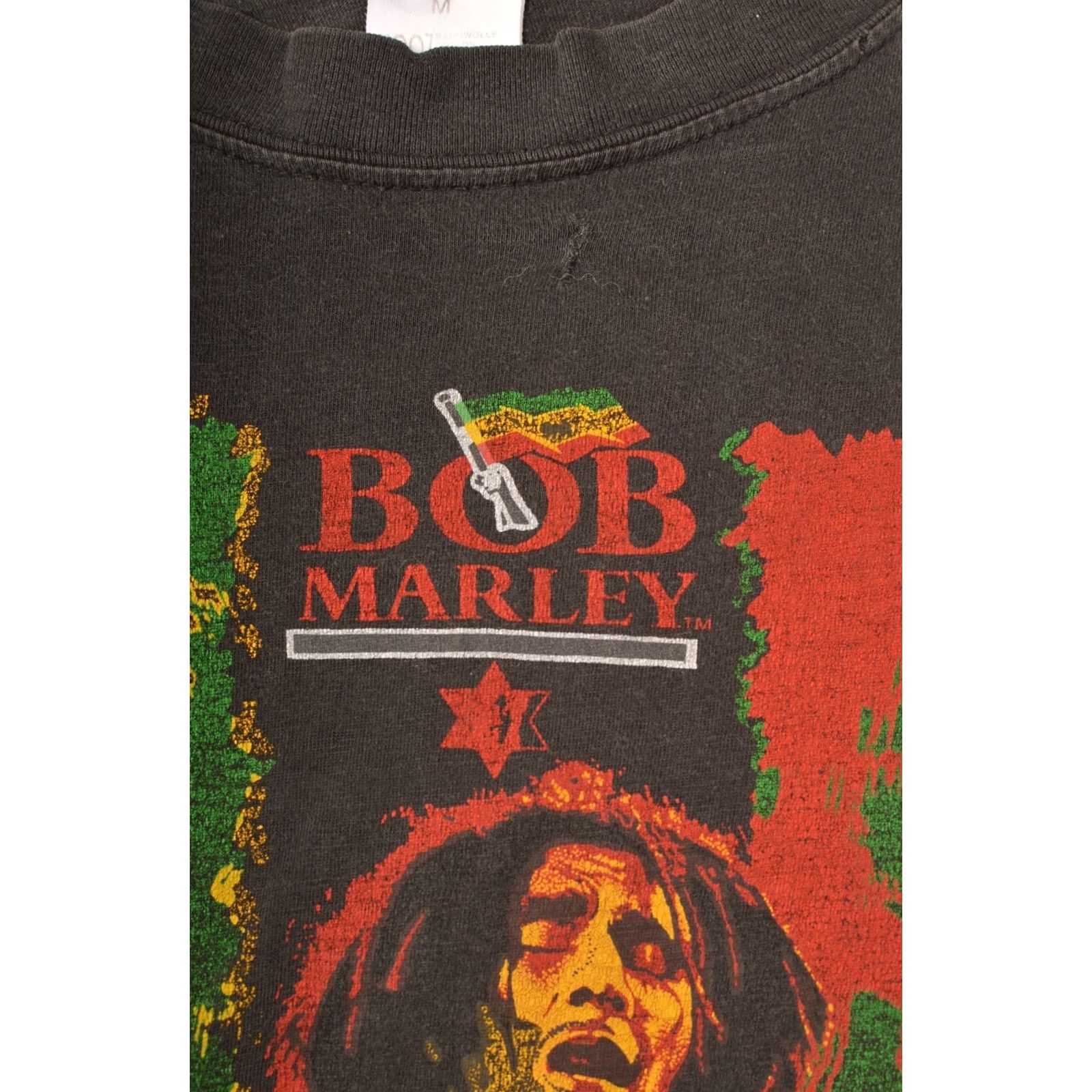Vintage Bob Marley T-Shirt M Black Vintage 1990 Worn Distressed Imagine UK Cropped Tee Mens Size M Size US M / EU 48-50 / 2 - 3 Thumbnail