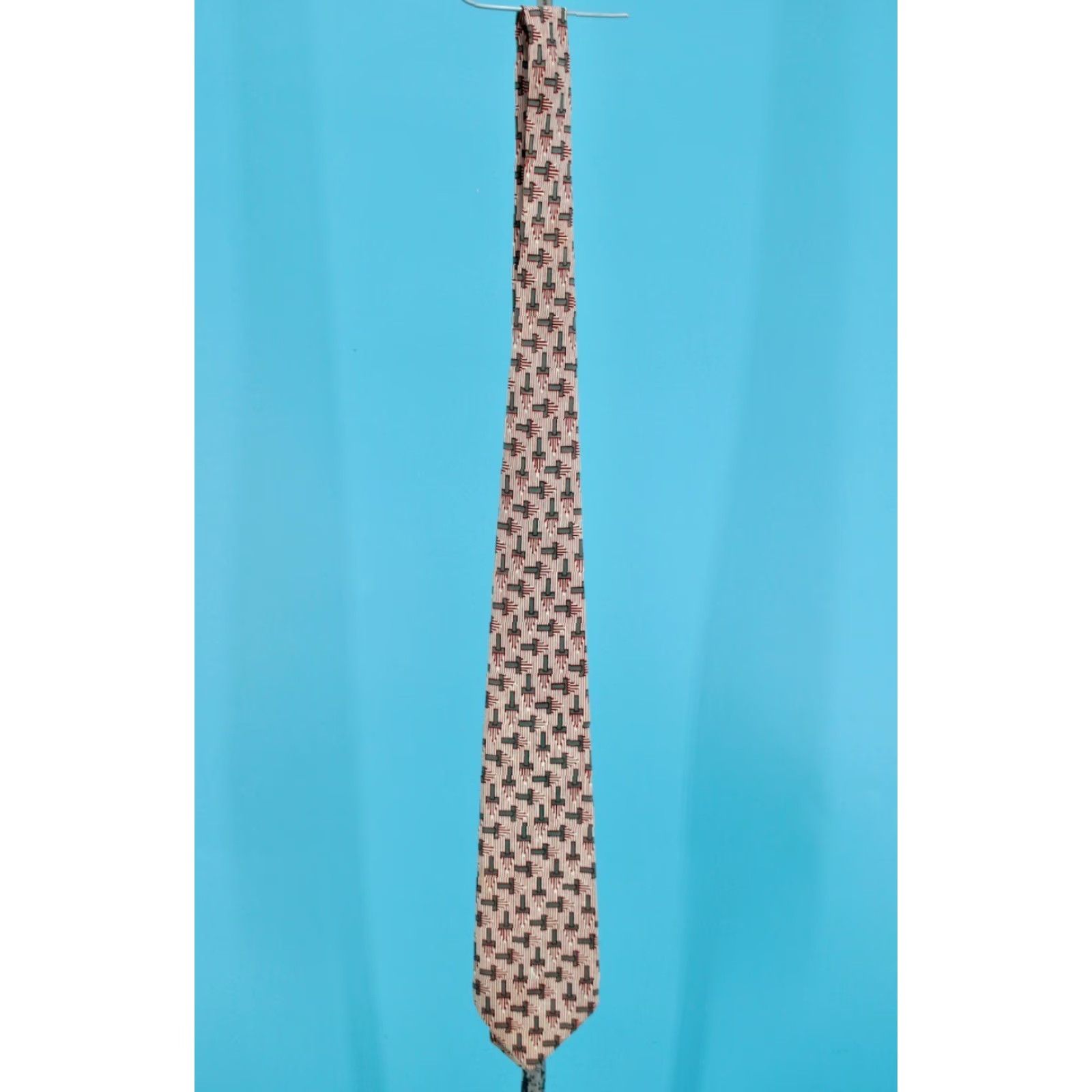 Haband VTG Men's 1950s Green Brown & White Geometric Pattern Necktie 50s Tie Size ONE SIZE - 3 Thumbnail