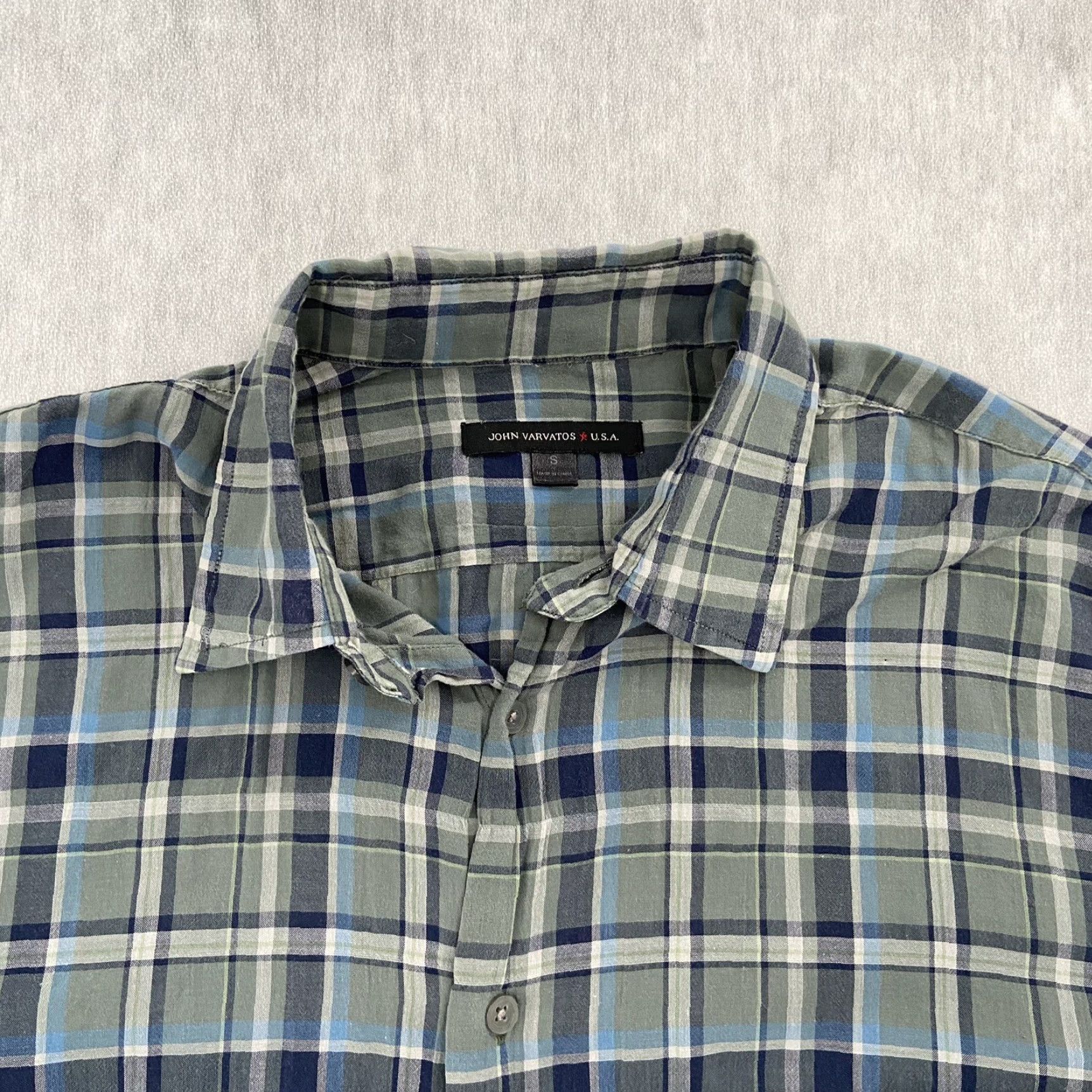 John Varvatos John Varvatos Shirt Adult Small Green Plaid Button-Up Long Sleeve Mens S Cotton Vintage No Size US S / EU 44-46 / 1 - 3 Thumbnail
