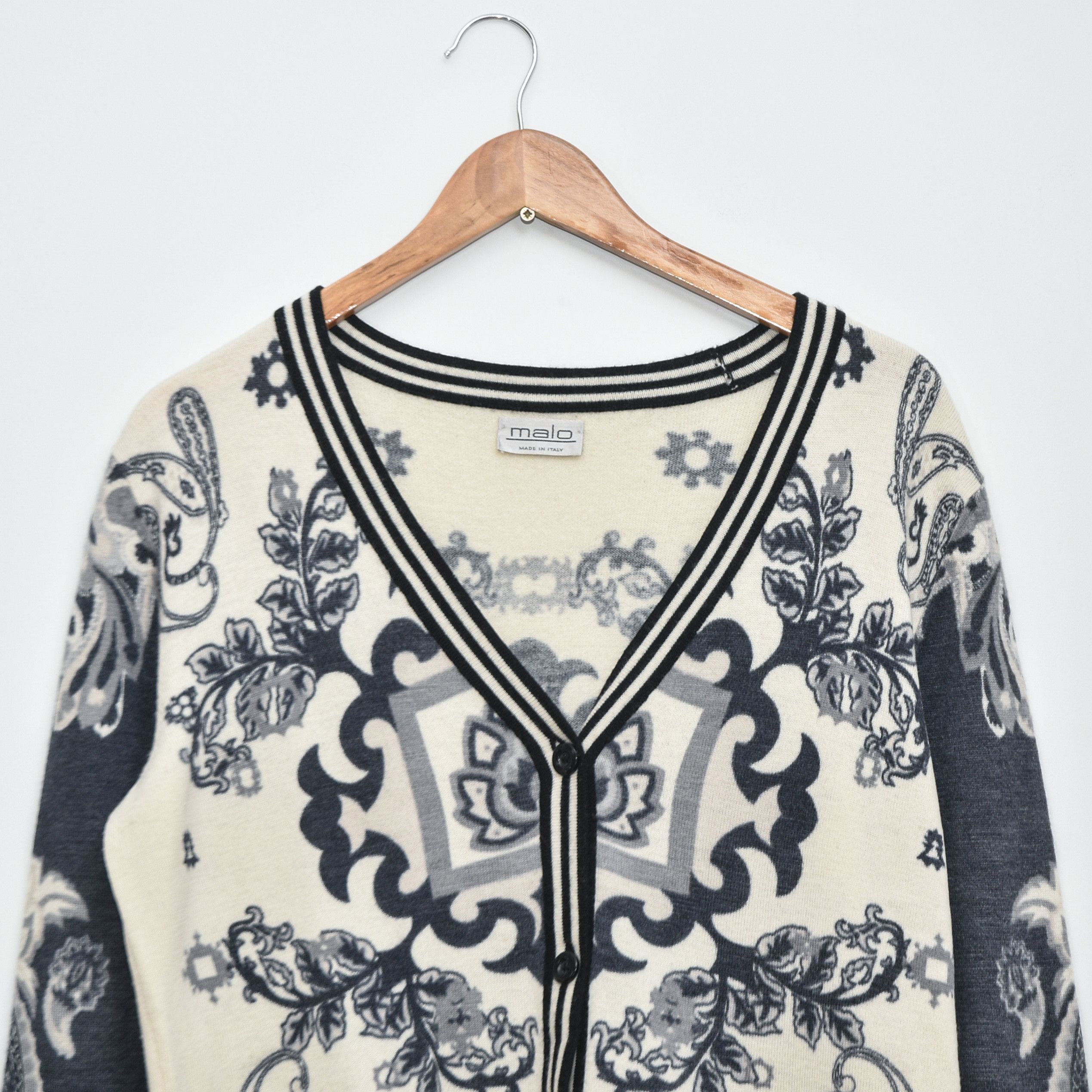 Malo MALO Italy Merino Wool Cardigan Paisley Baroque Knit Sweater Size S / US 4 / IT 40 - 2 Thumbnail