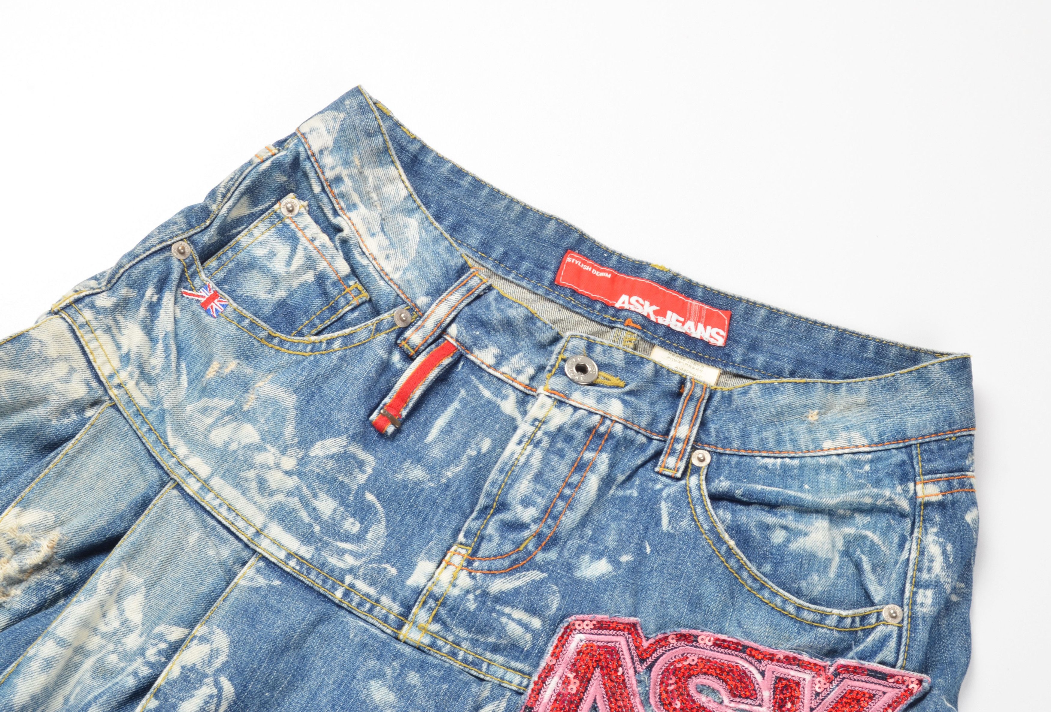 Other Vintage Ask Jeans Y2K Denim Pleated Logo Patch Mini Skirt Size 30" / US 8 / IT 44 - 5 Thumbnail