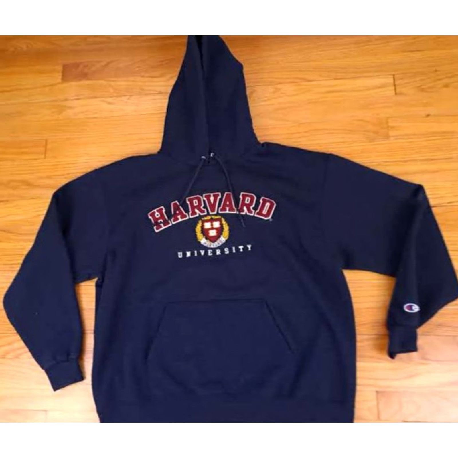 Vintage VINTAGE Harvard University Hooded Sweatshirt XL Blue Cotton Pullover Embroidered Champion Eco fleece Size US XL / EU 56 / 4 - 3 Thumbnail