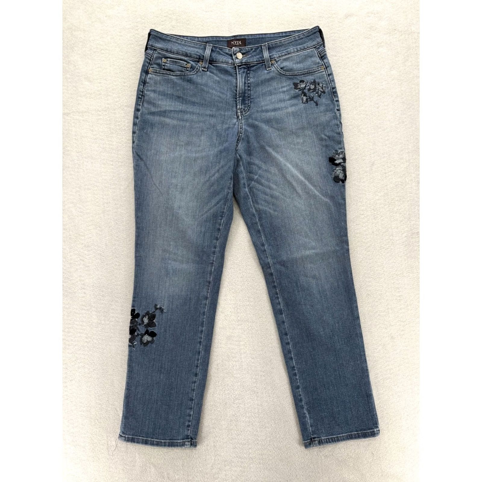 NYDJ NYDJ Jeans Womens 10 Blue Boyfriend Fit Floral Embroidered Mid Rise Lift Tuck Jeans Size 32" / US 10 / IT 46 - 2 Thumbnail