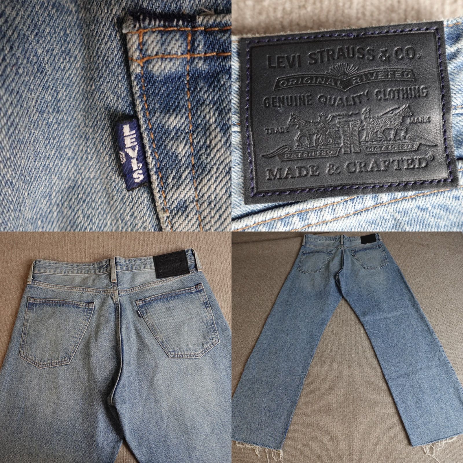 Levi's VINTAGE not Levi's Womens Jeans 32 Blue Wide Leg Cotton Hemp Raw Hem Made & Crafted Big E Size 24" / US 00 / IT 34 - 8 Thumbnail