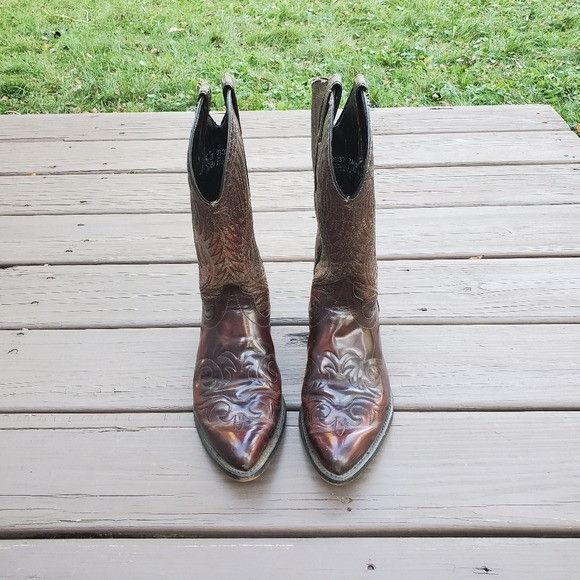Vintage Vintage 80s Laredo Distressed Brown Leather Western Cowboy M Size US 9 / EU 42 - 2 Thumbnail