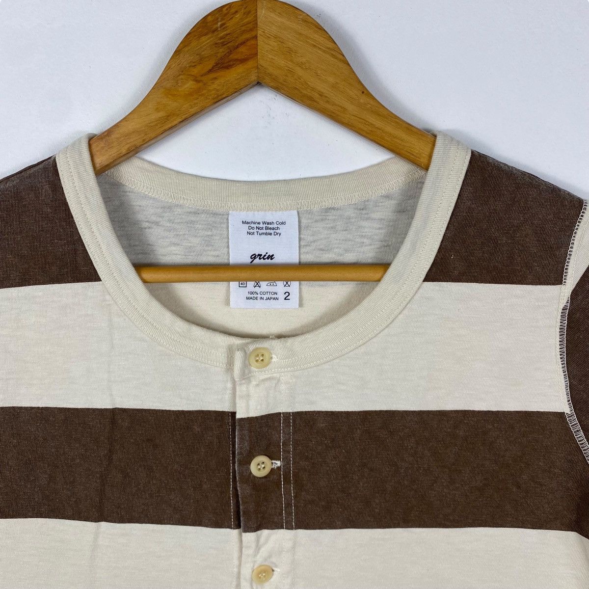 Japanese Brand Japanene Brand GRIN Striped Women Ss Button Tops Size M / US 6-8 / IT 42-44 - 2 Thumbnail