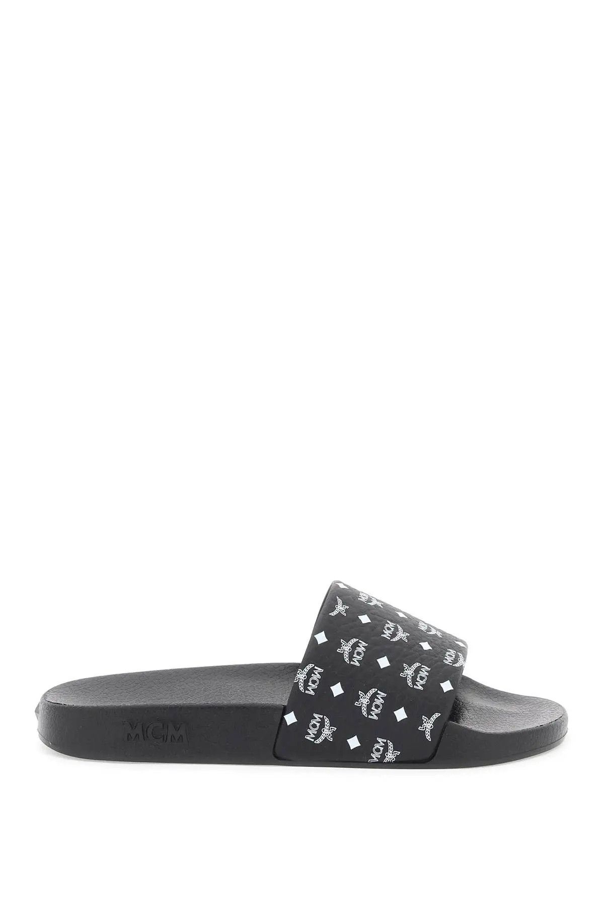 image of MCM O1S22I1N1223 Monogram Print Rubber Slides In Black, Women's (Size 9)