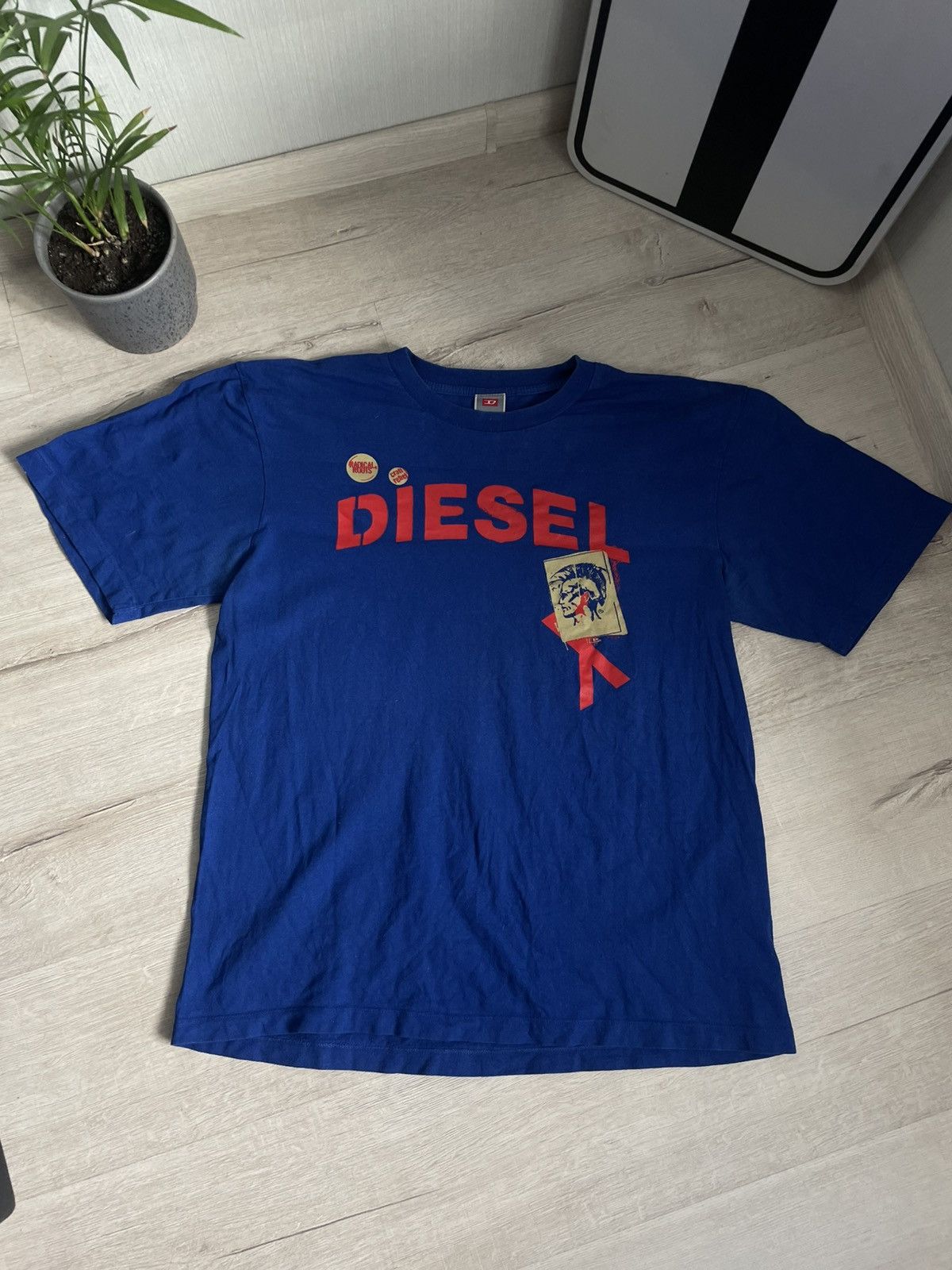 Diesel × Vintage Vintage 90s Diesel Red Big Logo Tee With Face Y2k Opium Size US XL / EU 56 / 4 - 8 Thumbnail