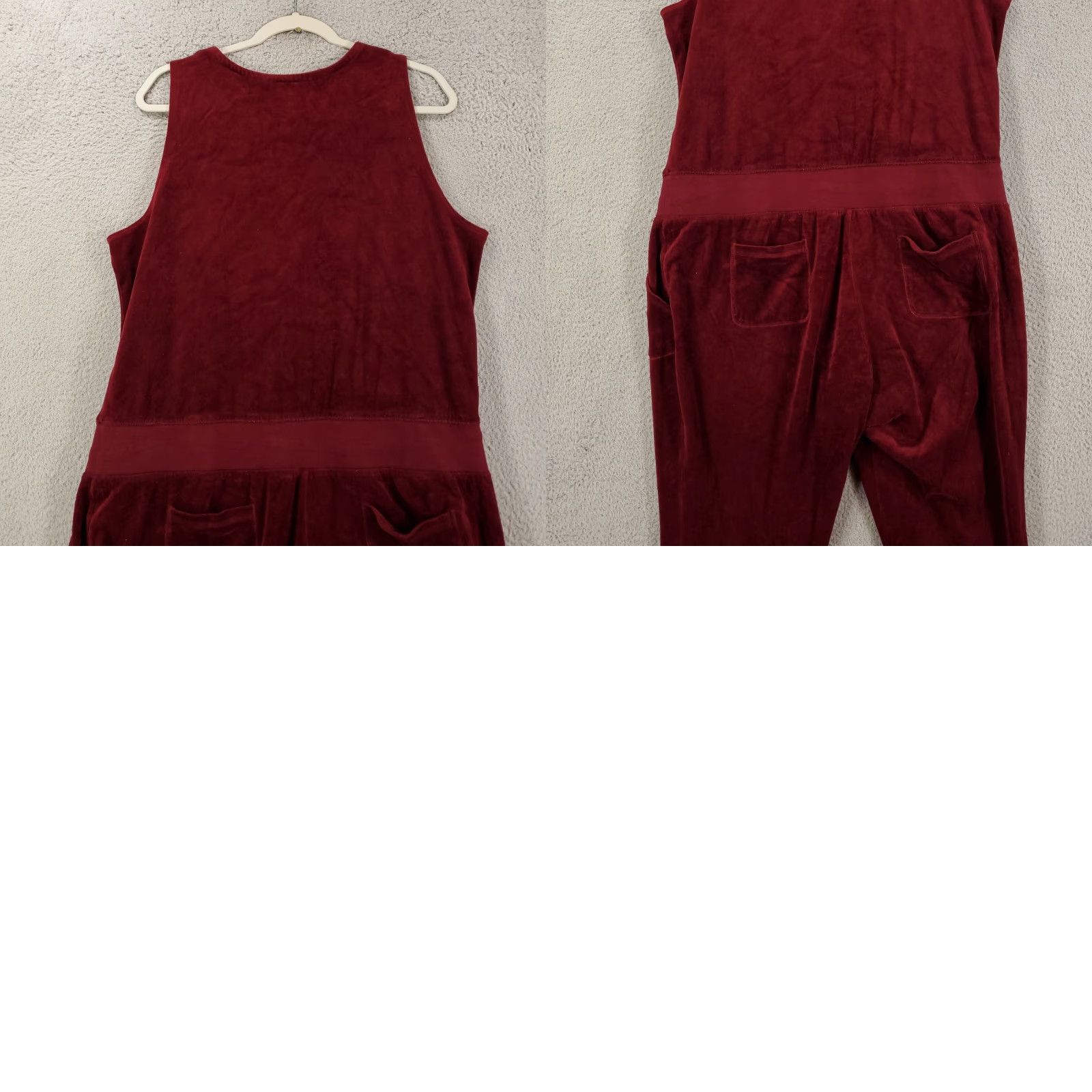Vintage Womens Velour Jumpsuit Size XL Burgandy Drawstring Waist Romper Criss Cross Size 40" / US 18 - 9 Thumbnail