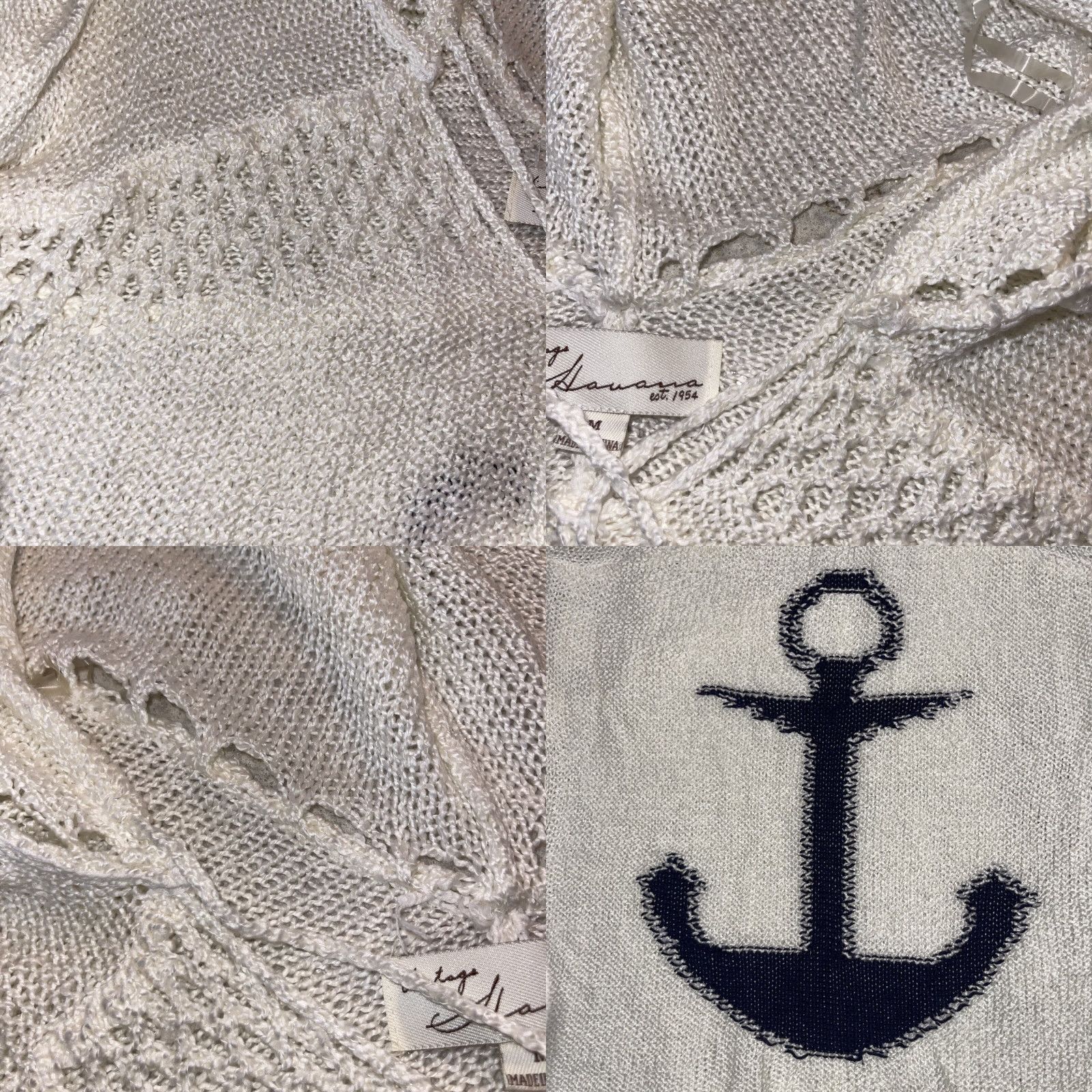 Vintage Havana VINTAGE Vintage Havana Sweater Women M Ivory Anchor Fringe Hem Knitted Open-Knit V-Neck Hooded Pullover Casual Boating Sailing - Mens? Size M / US 6-8 / IT 42-44 - 8 Thumbnail