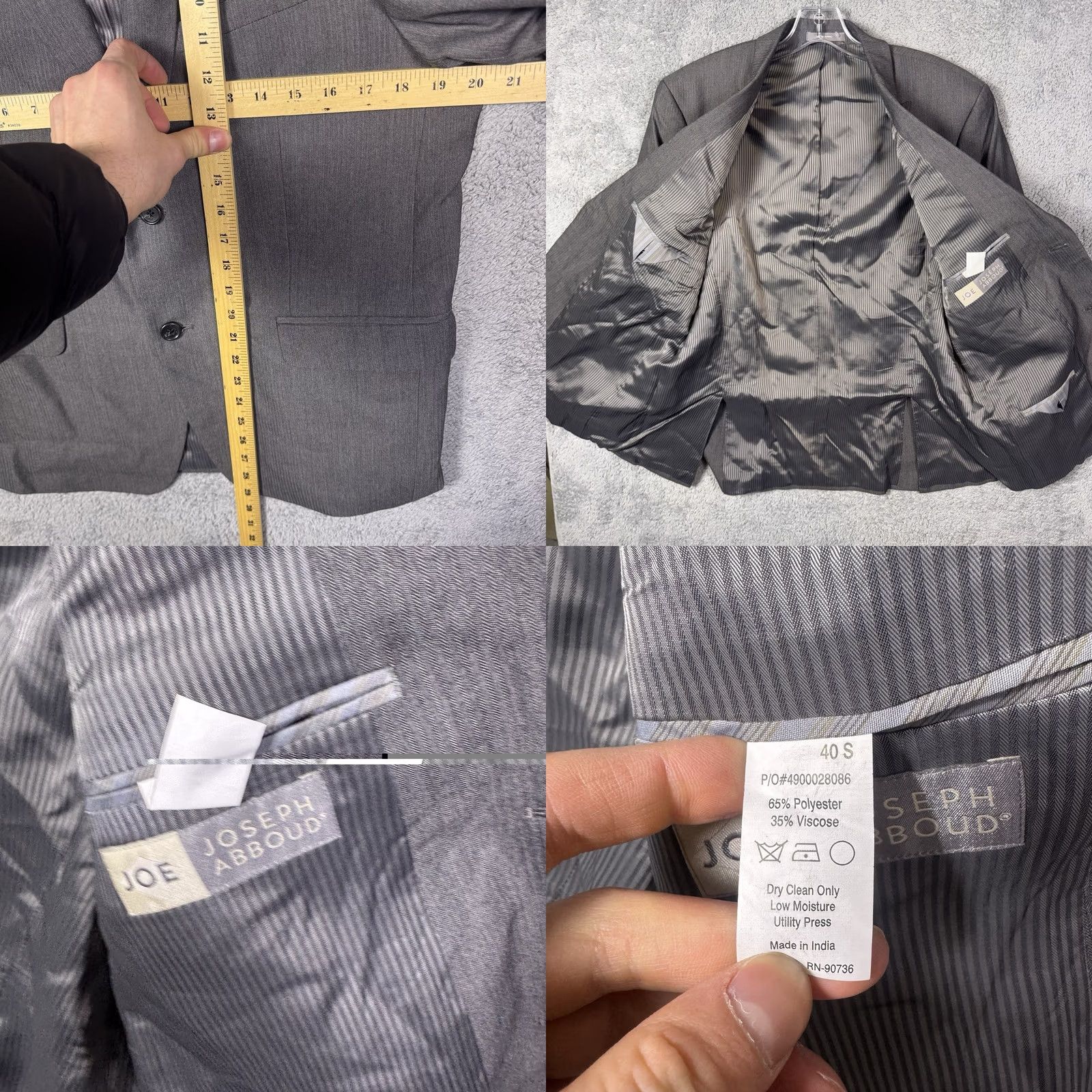 Joseph Abboud Joseph Abboud Suit - Mens 40S 34x29 Herringbone Peak Viscose Jacket Size 40R - 8 Thumbnail
