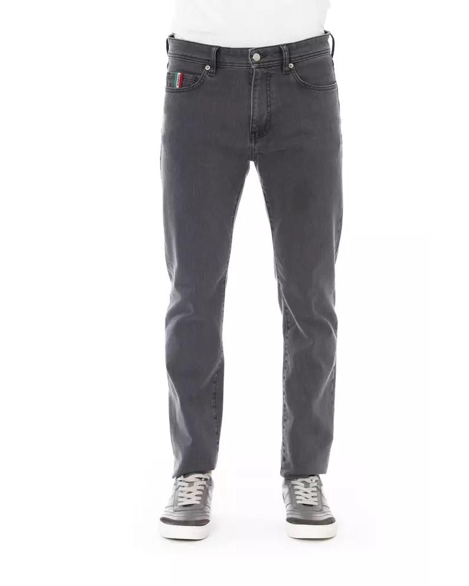image of Baldinini Logo Button Cotton Jeans in Grey, Men's (Size 40)