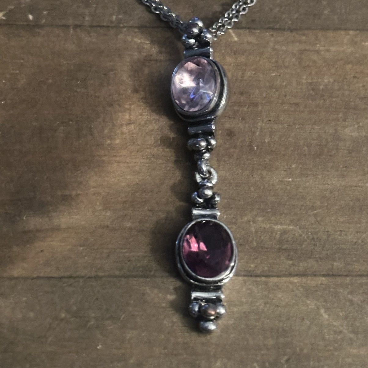 Other Silver tone pink and purple gemstone drop pendant necklace Size ONE SIZE - 3 Thumbnail