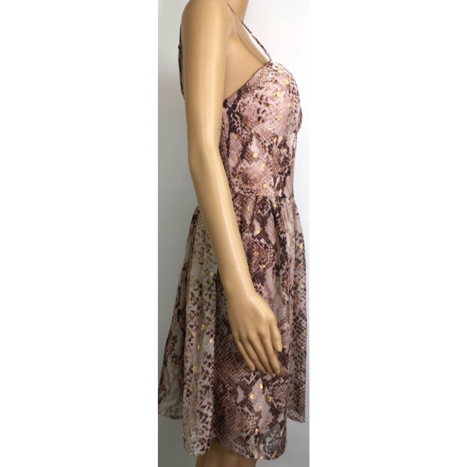 Vintage Xhilaration Womens A Line Dress M Pink Gold Snake Smocked Lined Sleeveless New Size M / US 6-8 / IT 42-44 - 3 Thumbnail