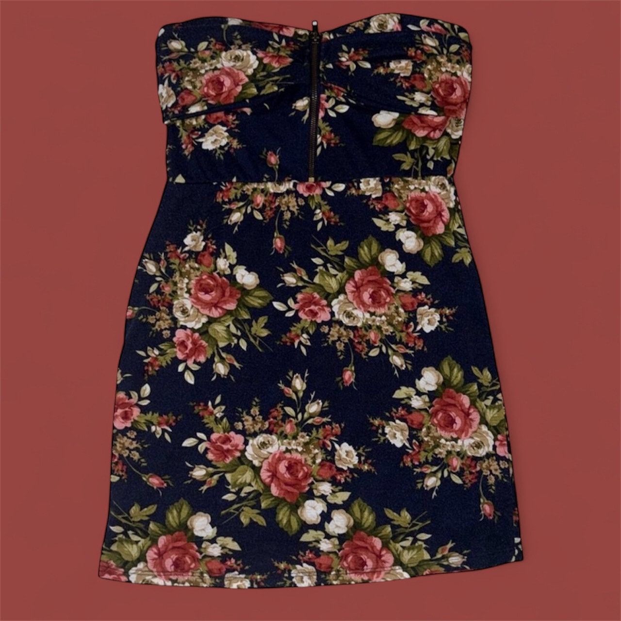 The Unbranded Brand Nella Fantasia Strapless Navy/Red Floral Top/Dress - Large Size L / US 10 / IT 46 - 1 Thumbnail