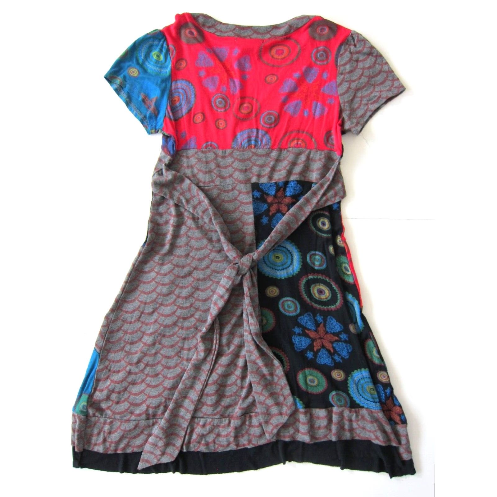 Vintage VINTAGE The Paragon Red Blue Green Floral Rayon Stretch Short Sleeve Empire Dress Large Size 36" / US 14 / IT 50 - 2 Thumbnail
