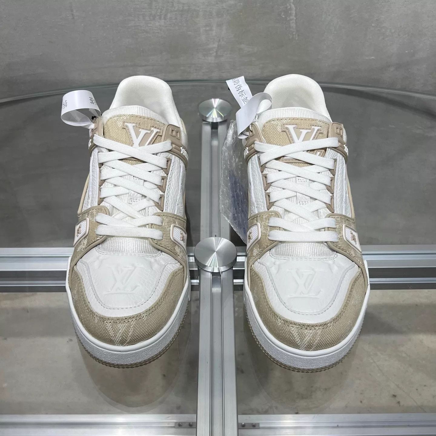 Louis Vuitton LV Trainer Beige Denim UK4.5/38.5 New with Box Size US 8 / IT 38 - 1 Thumbnail