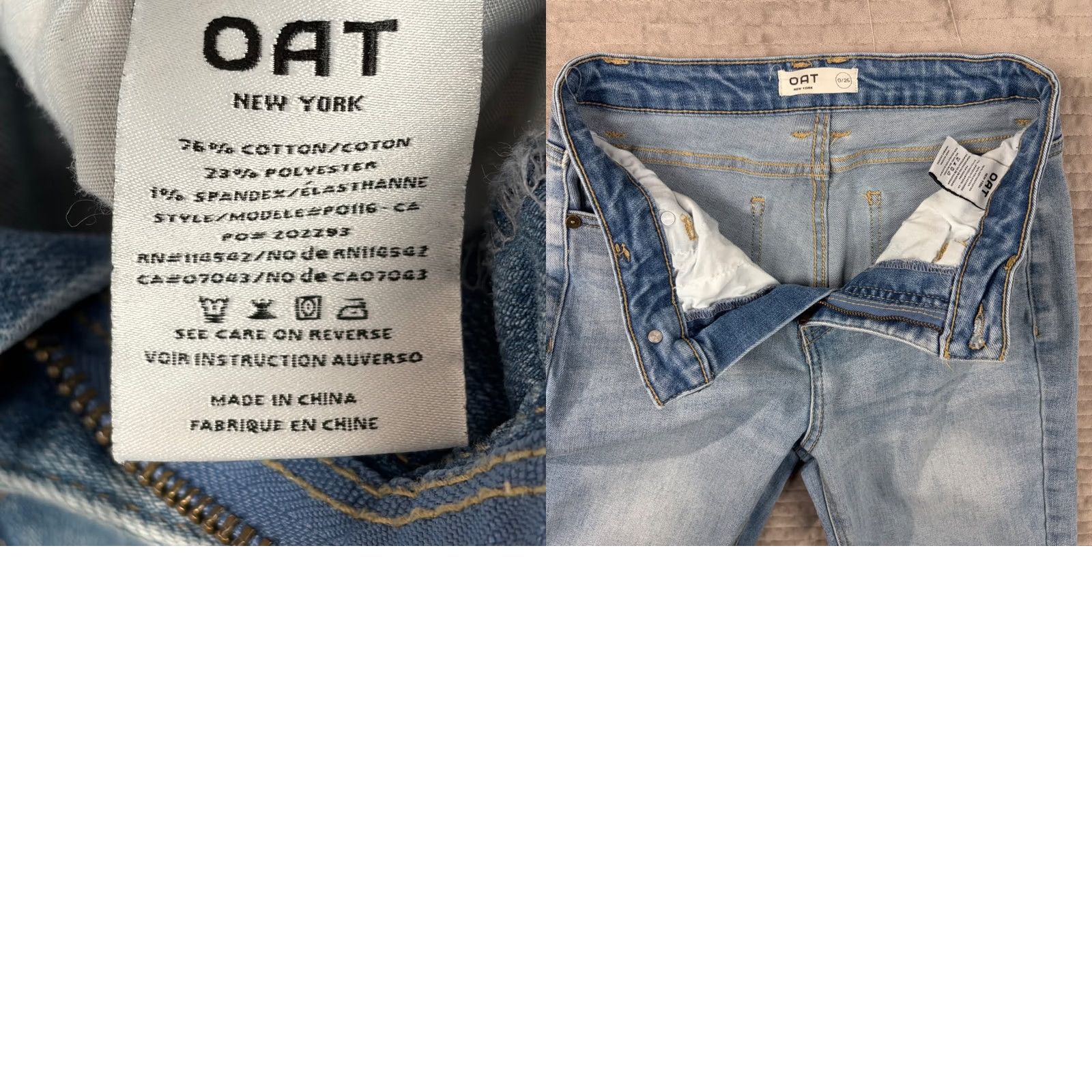 Vintage OAT New York High Rise Straight Leg Jeans Light Wash 25 Women 5-Pocket Stretch Denim Button Zip Adults Womens Size 42" / US 20 - 8 Thumbnail