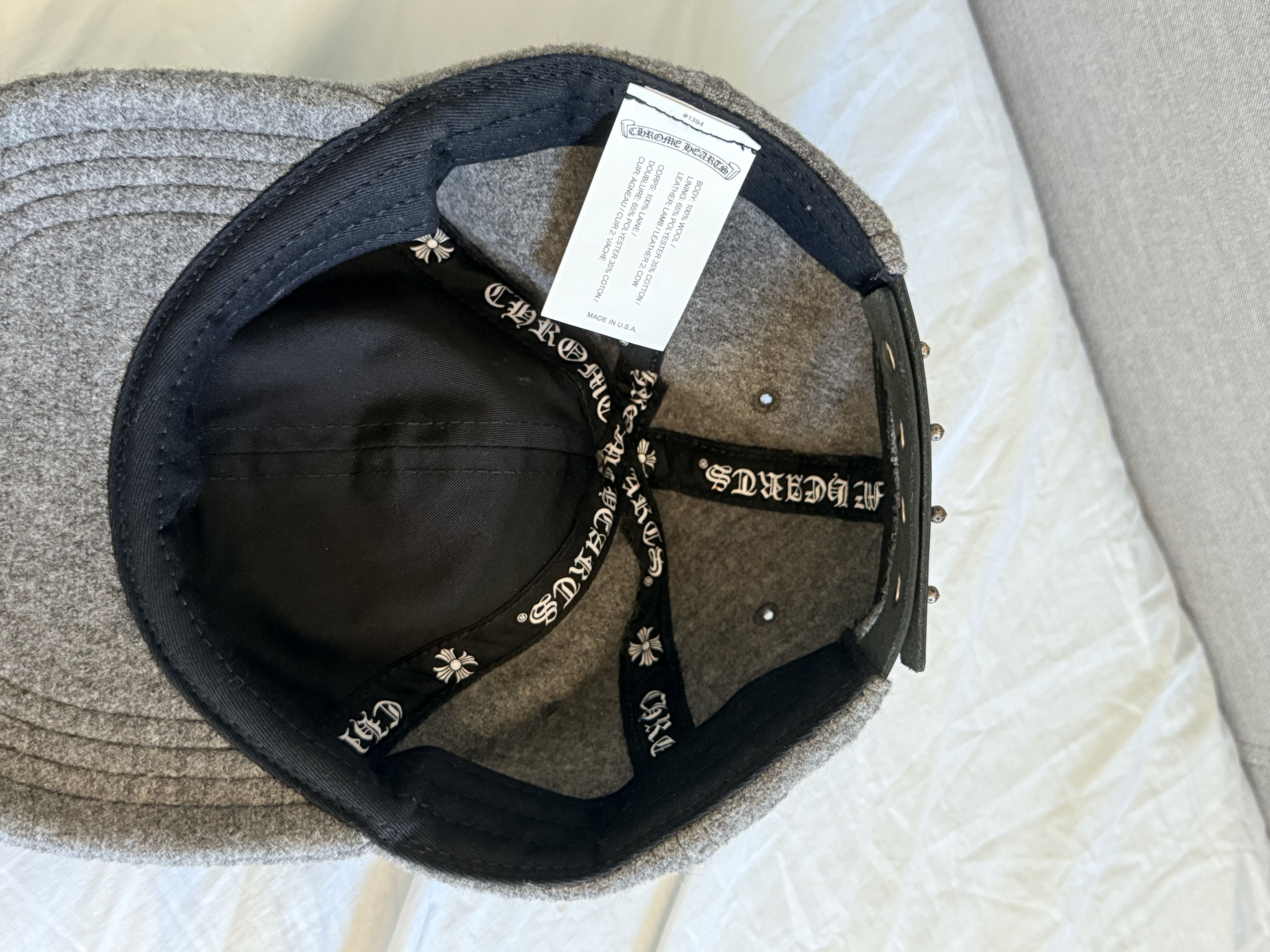 Chrome Hearts Chrome Hearts GREY Wool Leather CH Logo Cap Size ONE SIZE - 5 Thumbnail