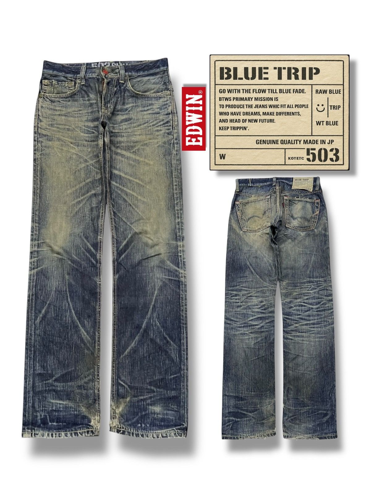 Edwin Vintage Edwin 503 Blue Trip Japan - 💥Rare💥 Crazy Mud Wash Size US 32 / EU 48 - 1 Thumbnail