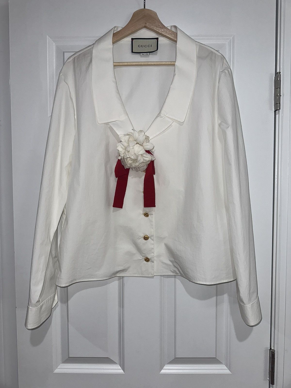 image of Gucci Broach Button Up in White, Men's (Size Medium)