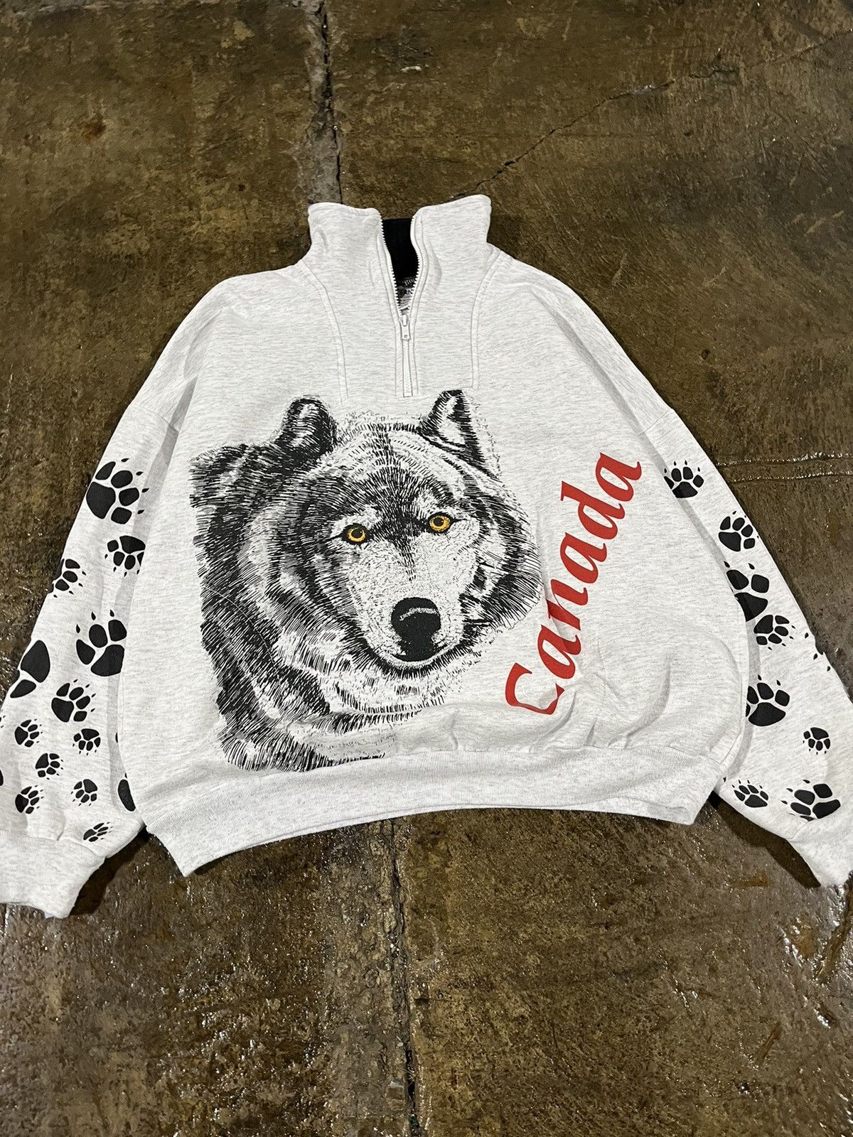 Vintage Crazy Vintage 90s Canada Wolf 1/4 Zip Animal Sweatshirt Size US M / EU 48-50 / 2 - 2 Thumbnail