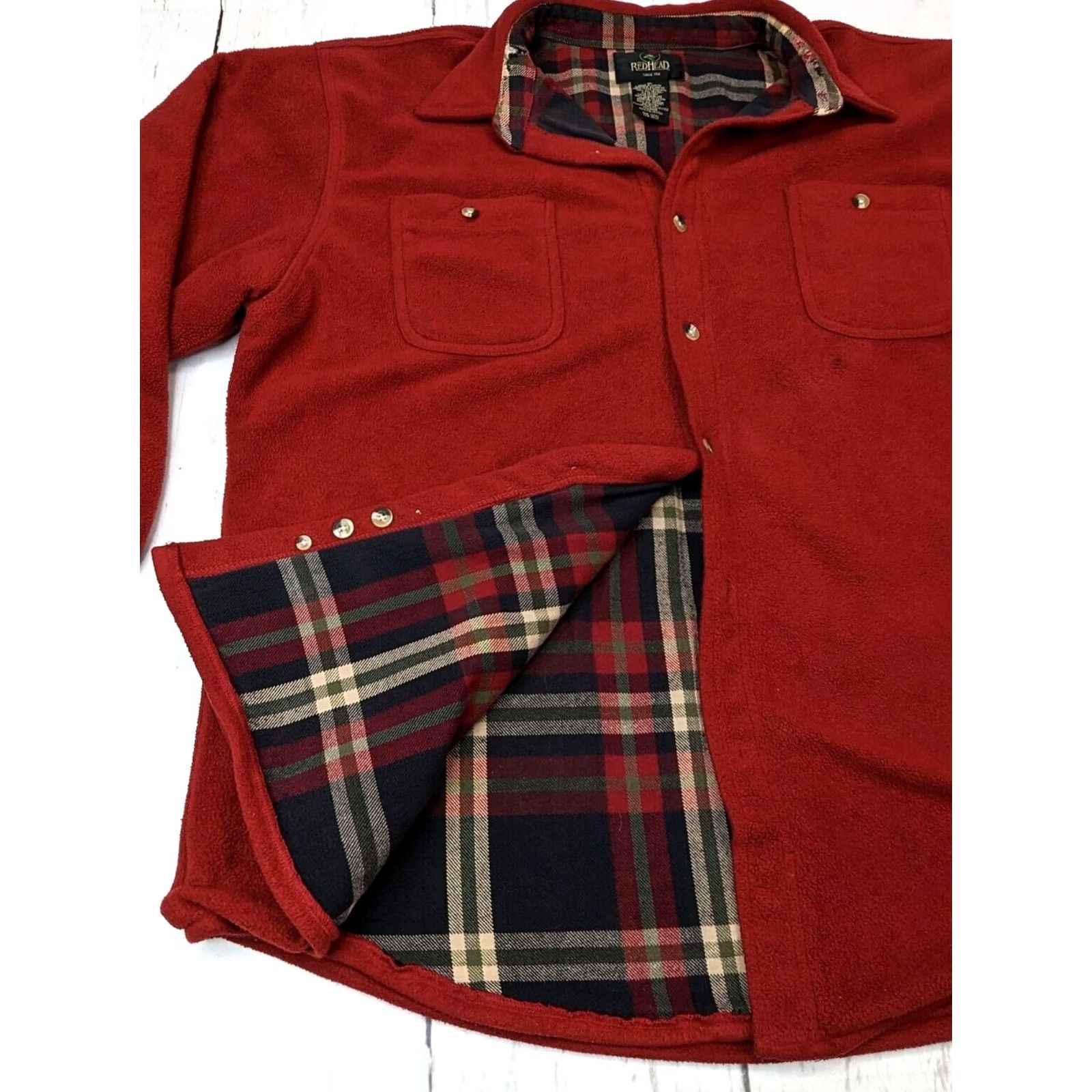 Vintage RedHead Mens XL Red Fleece Jacket Shacket Full Zip Plaid Lined Barn Work Coat Size US XL / EU 56 / 4 - 2 Thumbnail