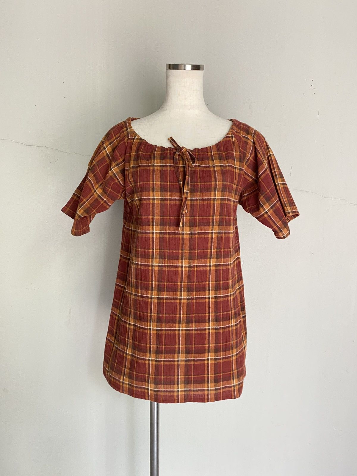 Japanese Brand Effets Plaid Tie-Neck Top Size M / US 6-8 / IT 42-44 - 11 Thumbnail