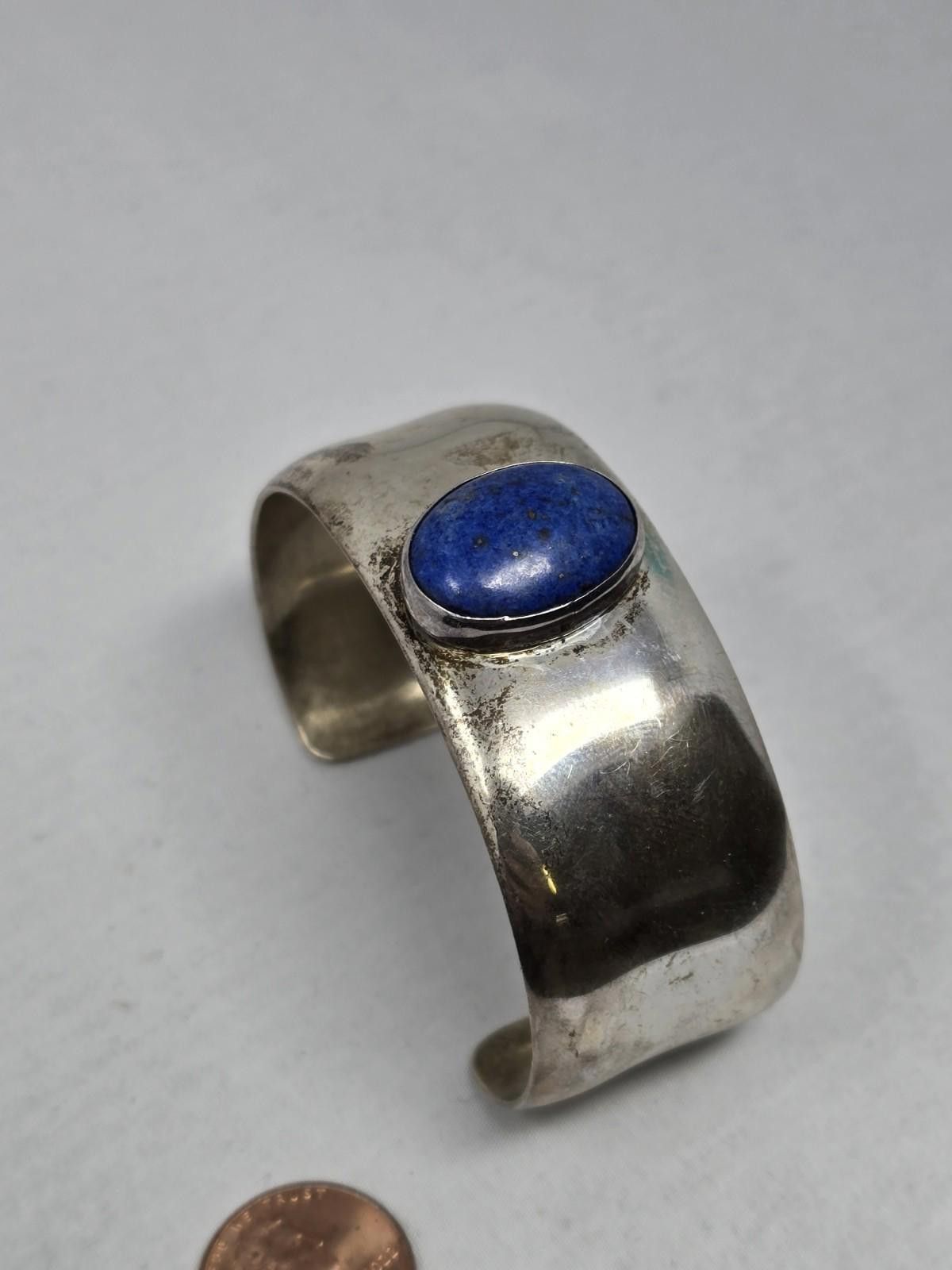 TED LAPIDUS Vintage Sterling Lapis Cuff Bracelet Navajo Signed G Nelson Size ONE SIZE - 7 Thumbnail