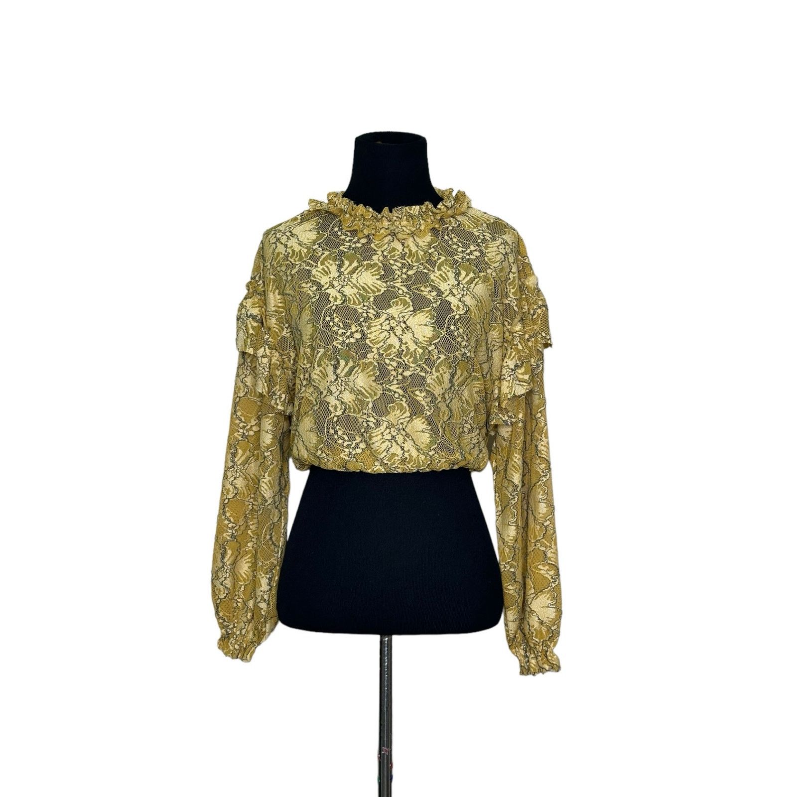 Zara Zara yellow mustard floral lace long sleeves crop top size S Size S / US 4 / IT 40 - 8 Thumbnail