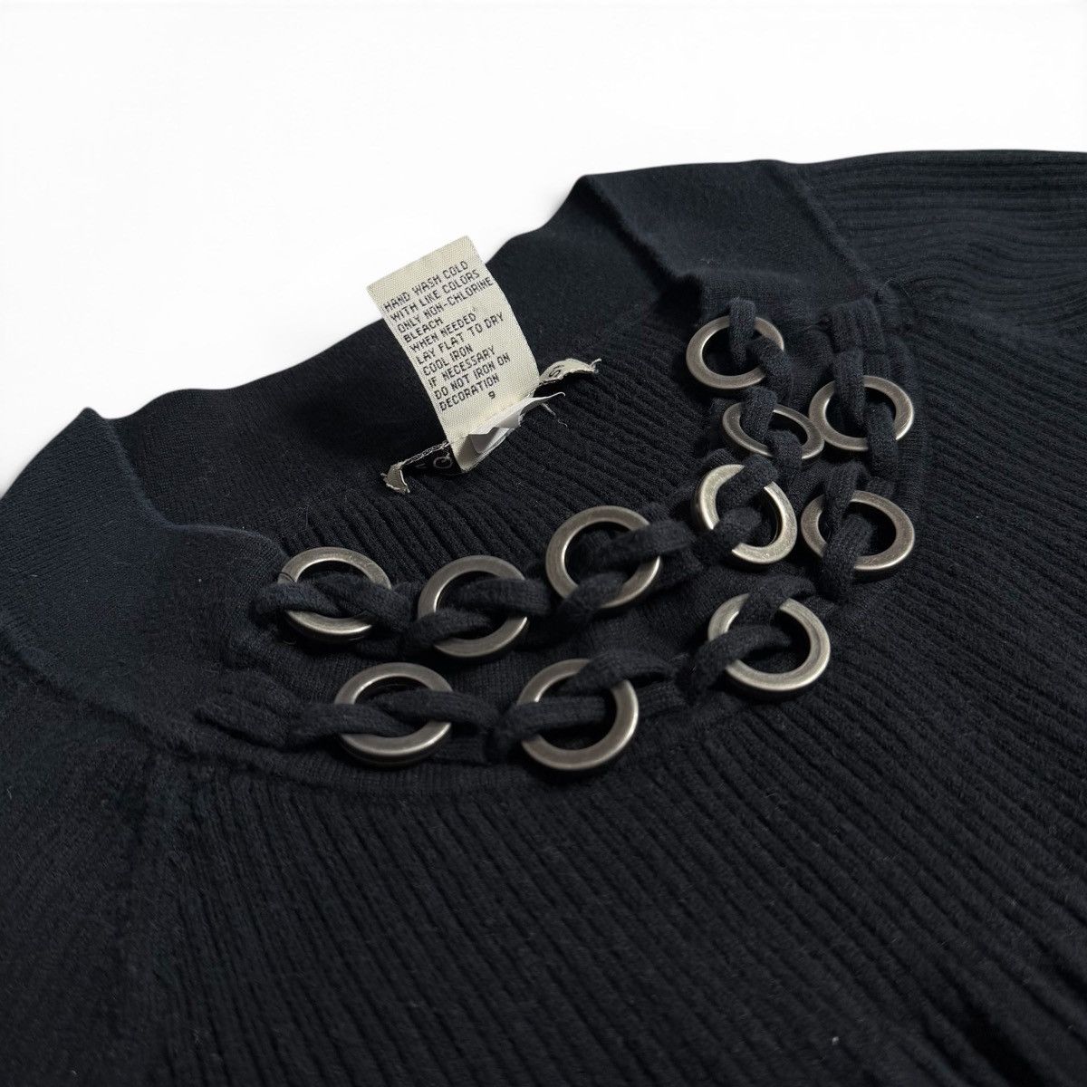 Other Black Ribbed Grommet Studded Scoop Neck 3/4 Sleeve Sweater Size M / US 6-8 / IT 42-44 - 4 Thumbnail