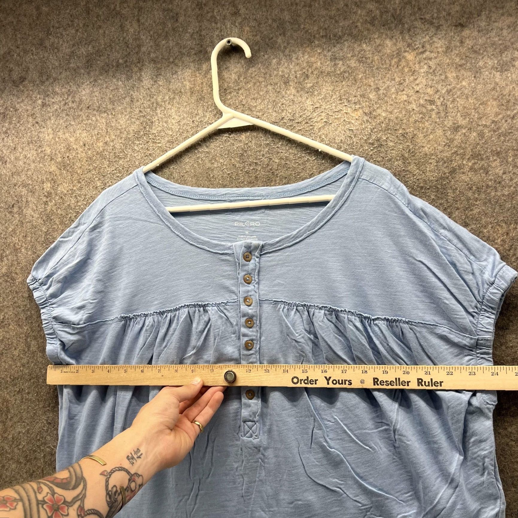 Vintage Pilcro Shirt Womens Medium Blue 100% Cotton Scoop Neck Button Dolman Tee Top Size M / US 6-8 / IT 42-44 - 6 Thumbnail