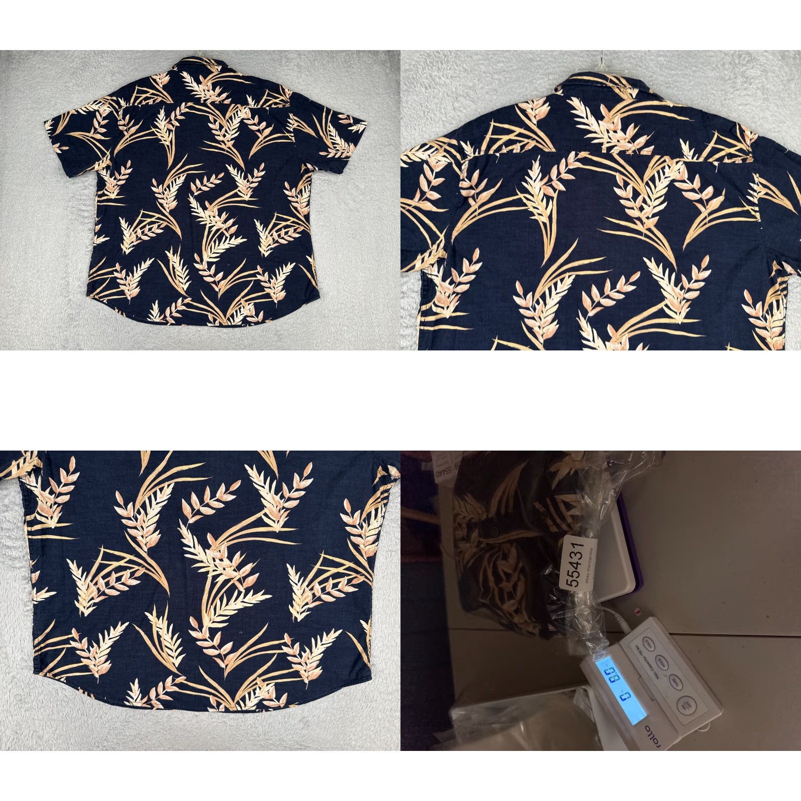 Lapointe Seapointe Men Shirt 2XL Floral Blue Beige Hawaiian Button-Up Aloha Beach Vacation Lightweight Polyester Blend Size US XXL / EU 58 / 5 - 9 Thumbnail