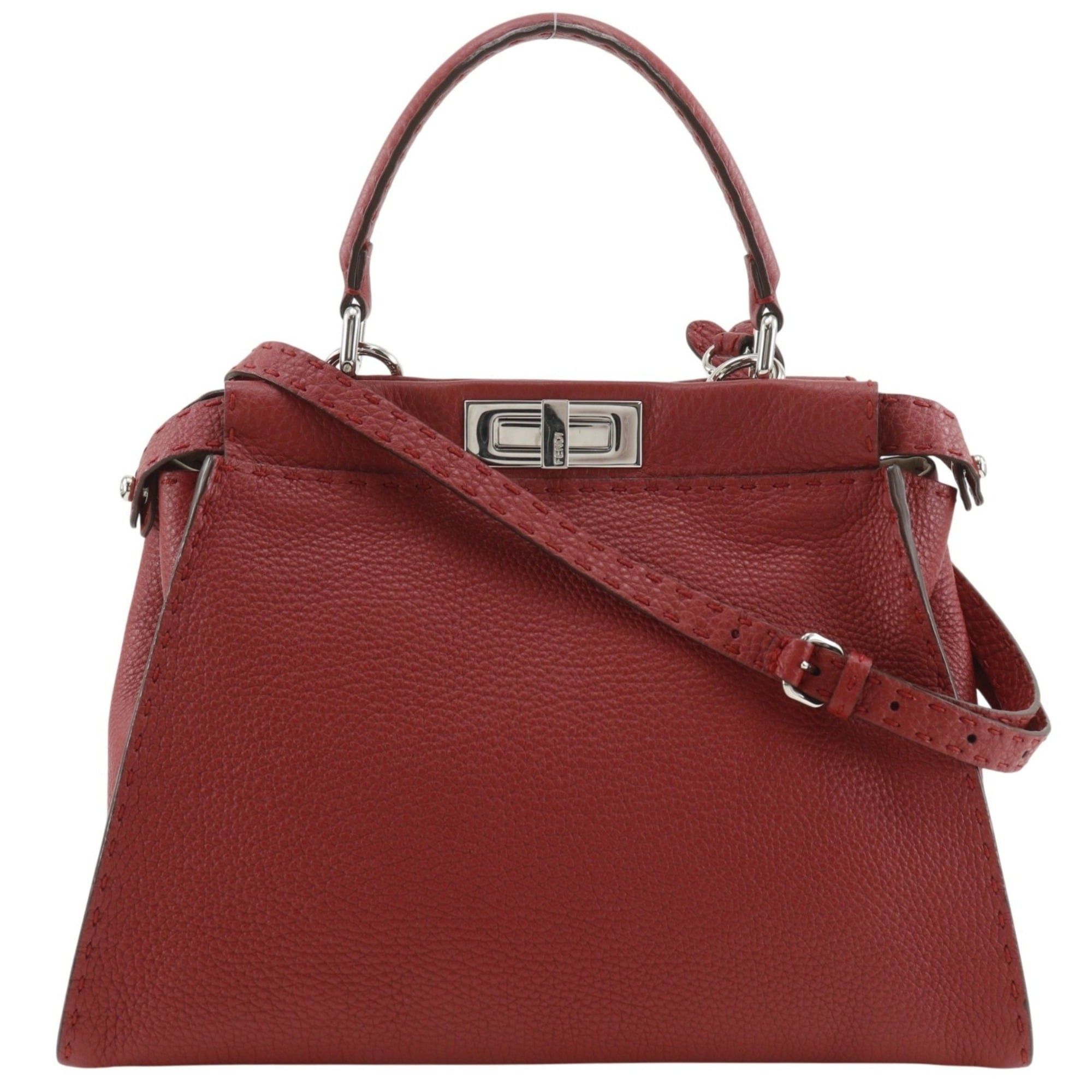 Fendi Fendi Peekaboo Medium Handbag, Selleria 2-Way Shoulder Bag, 8BN226, Leather, Red, 2-way, A5 size, Turn-lock, Women's Size ONE SIZE - 1 Thumbnail
