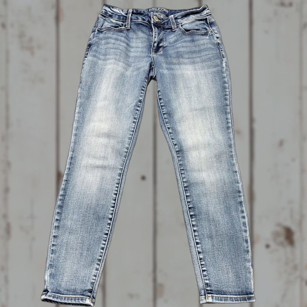 Vintage Maurices Womens Small XShort Skinny Denim Jeans Bold Stitching Whiskered 5-Pocket Blue Denim Jeans Regular Fit Womens Size 28" / US 6 / IT 42 - 1 Thumbnail