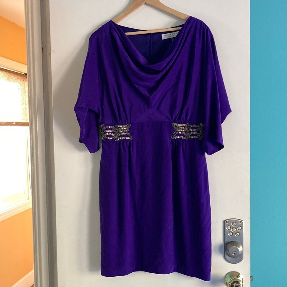 Trina Turk Trina Turk Womans Purple Silk Drape Neck Dress Size 12 Beade Size XL / US 12-14 / IT 48-50 - 2 Thumbnail