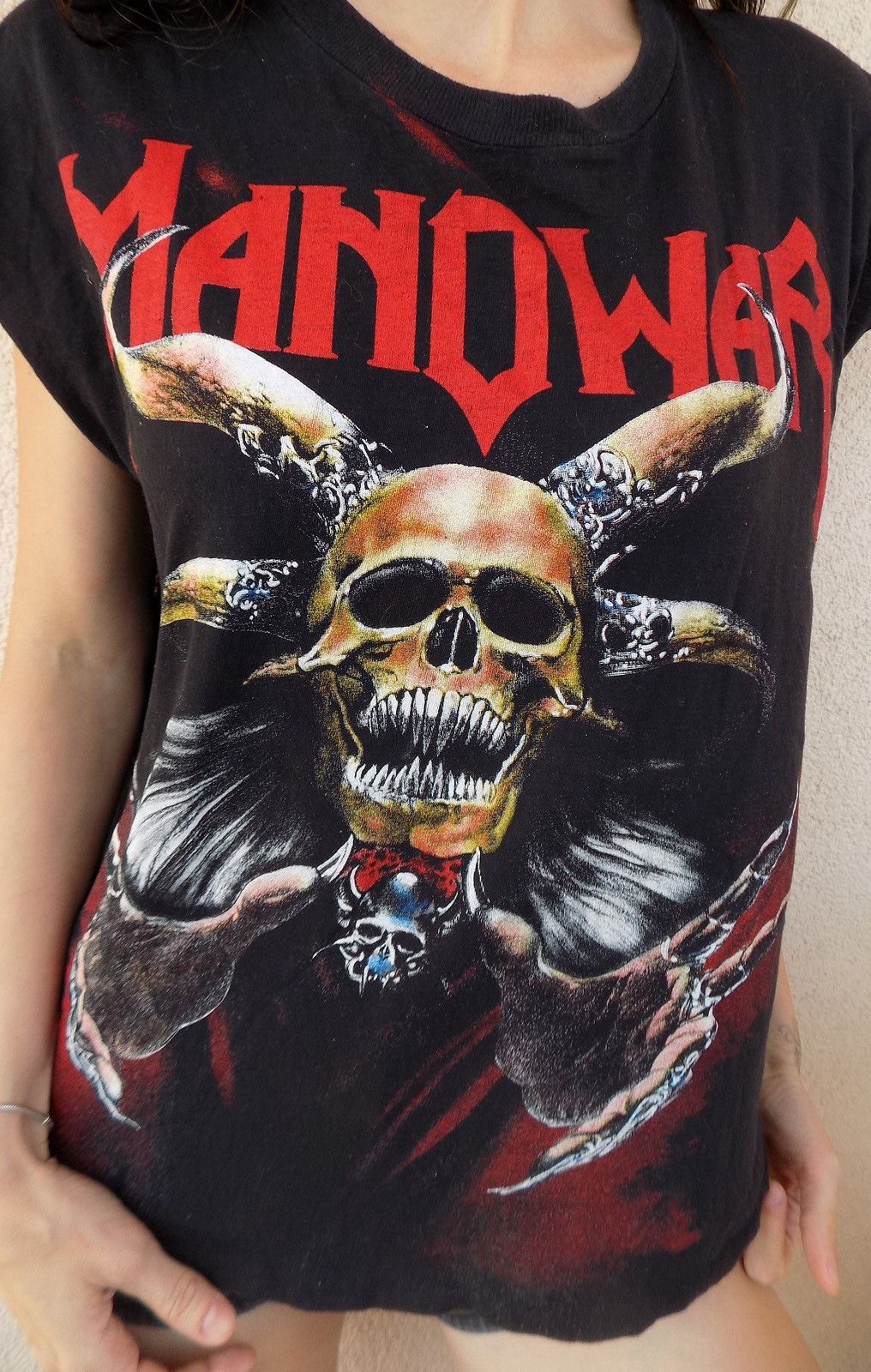 Band Tees Vintage 90's Manowar T-shirt Size US XL / EU 56 / 4 - 4 Thumbnail