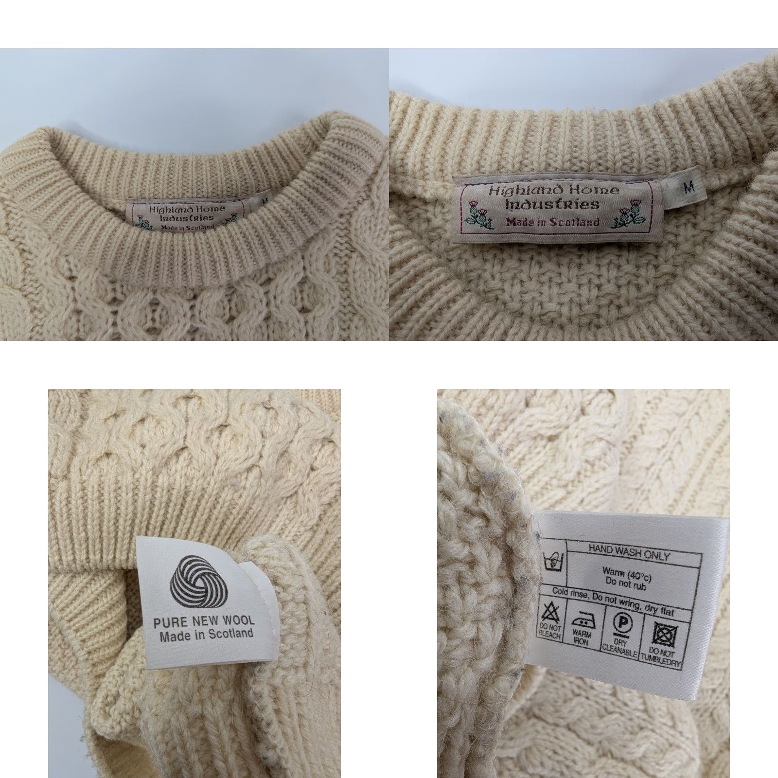Vintage Highland Home Industries Crew Neck Sweater Ladies M Cream 100% Wool Cable Knit Chunky Pullover All Seasons Vintage No Size M / US 6-8 / IT 42-44 - 8 Thumbnail