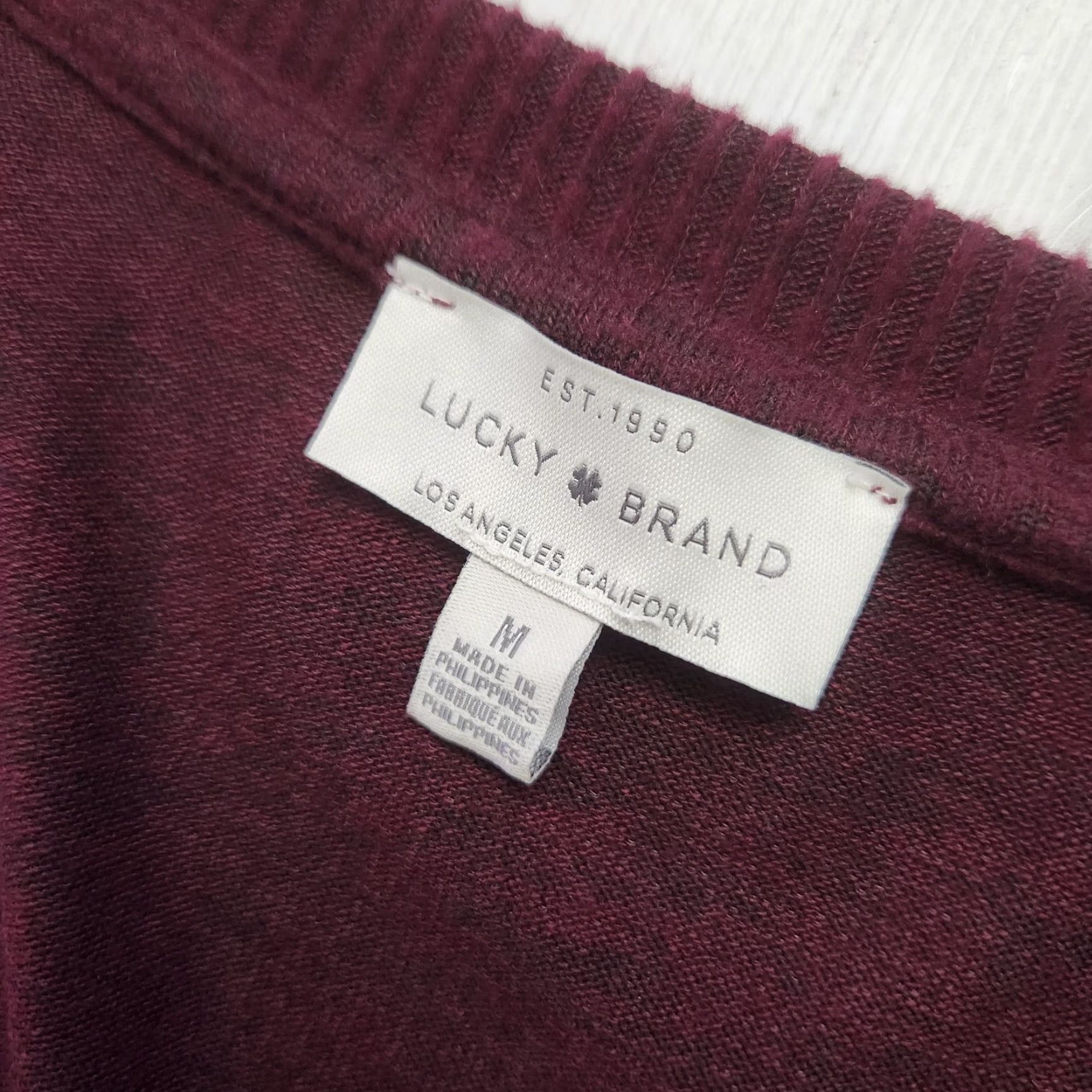 Lucky Brand Lucky Brand Men Sweater Maroon Pullover V-Neck Semi Sheer Medium Knit Pullover Sweatshirt Long Sleeve Regular Size M Size US M / EU 48-50 / 2 - 5 Thumbnail