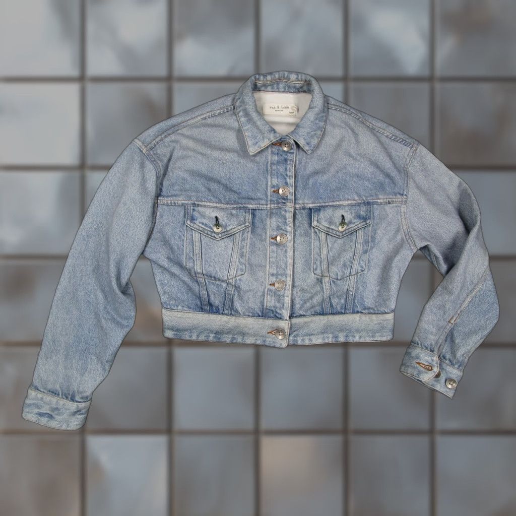Rag & Bone VINTAGE Rag & Bone Jacket Womens XS Light Wash Cropped Button Front Faux Denim Trucker Size XS / US 0-2 / IT 36-38 - 1 Thumbnail