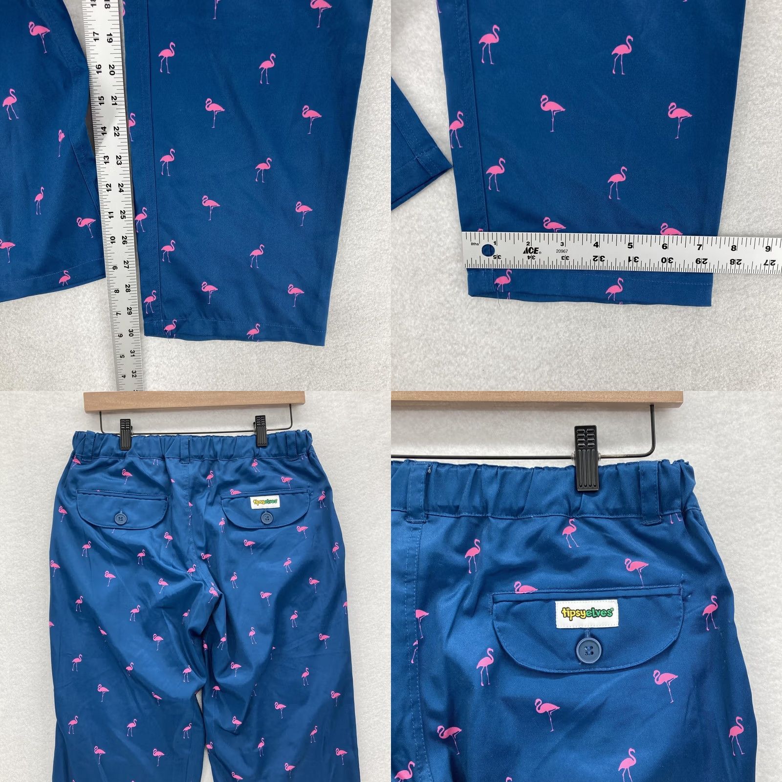 Vintage Tipsy Elves Mens Golf Pants Flamingo Print Navy Blue Flat Front 30in Inseam Stretch Pockets XS? Size US 31 - 8 Thumbnail
