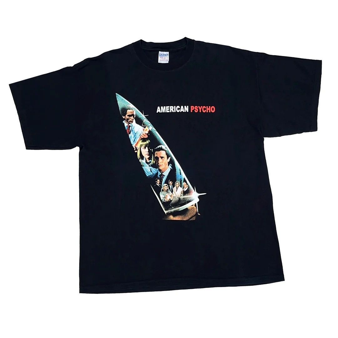 image of Gildan x Movie American Psycho 2000 Vintage Movie Promo Knife T-Shirt in Black, Men's (Size XL)