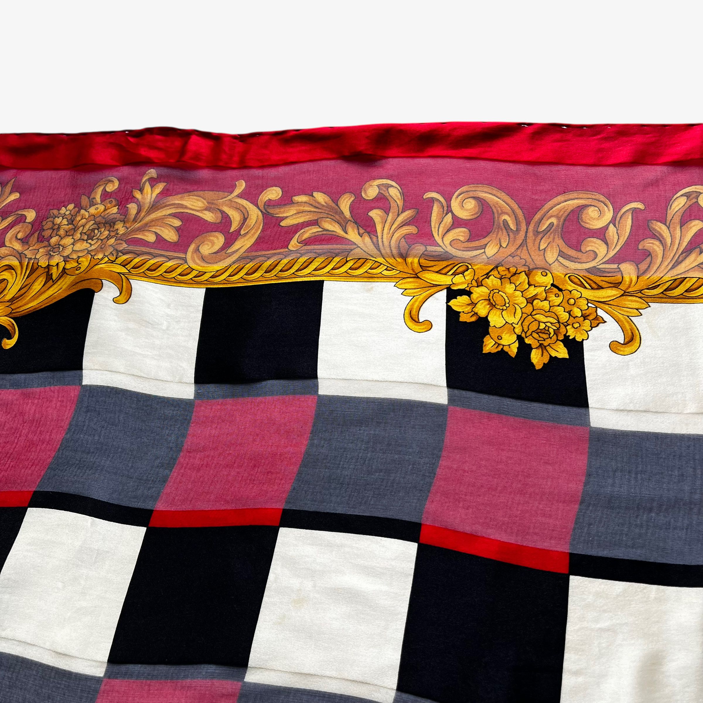 Sonia Rykiel Vintage 90s Sonia Rykiel Checkered Baroque Print Silk Scarf Size ONE SIZE - 5 Thumbnail